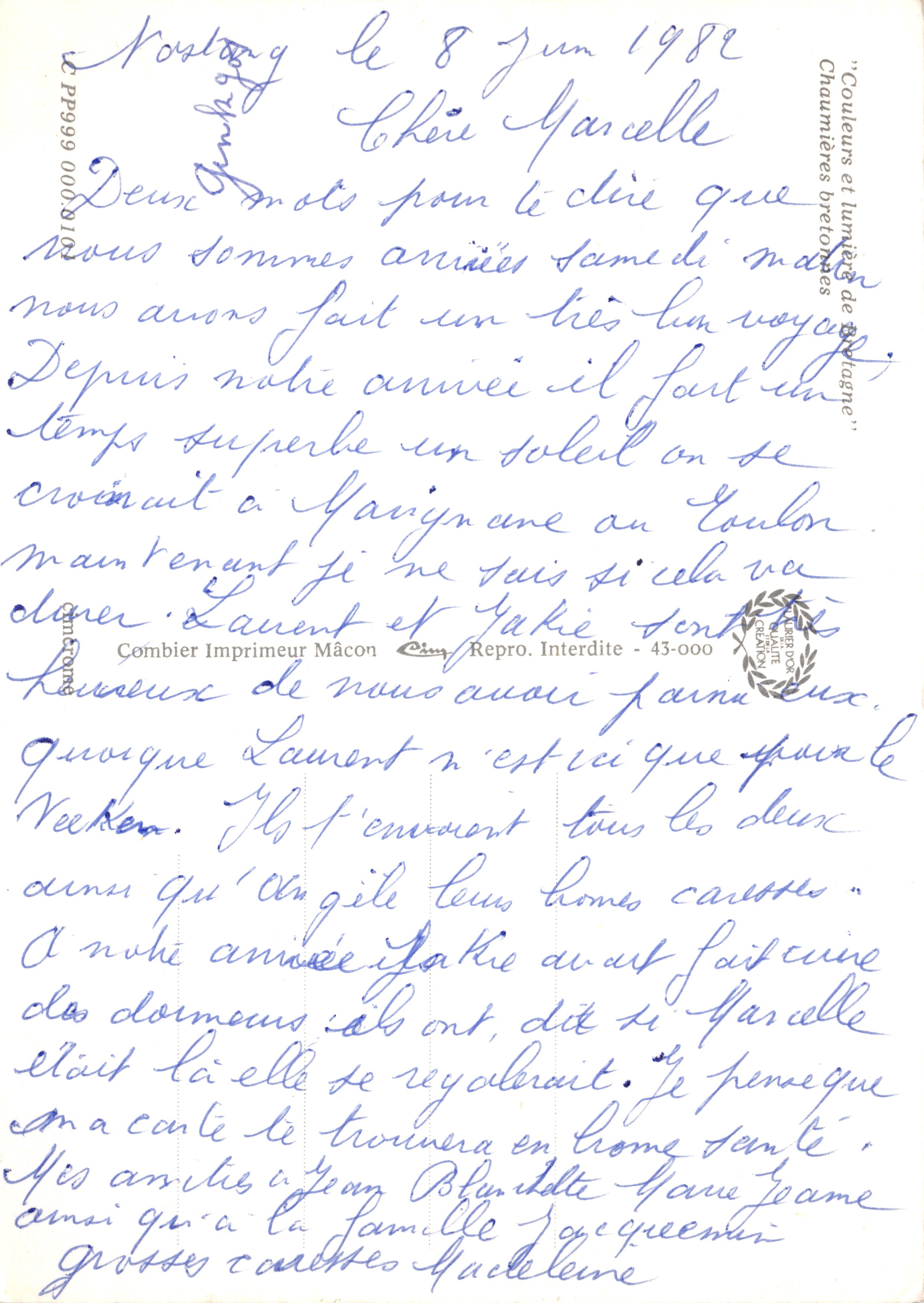 Chaumières Bretonnennes — maisons à toits de chaume et pierres — éditeur Combier Imprimeur Mâcon — Achterkant