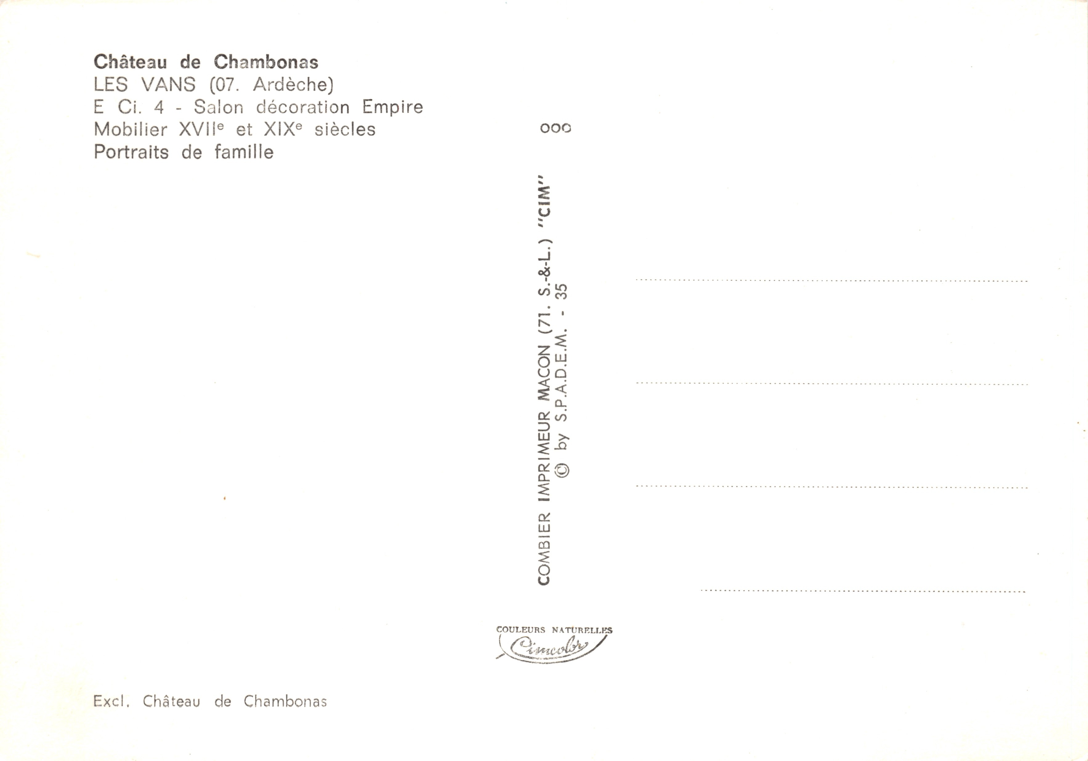 Château de Chambonas — Salon d'Empire avec billard et portraits de famille — Imprimeur Combier — Reverso