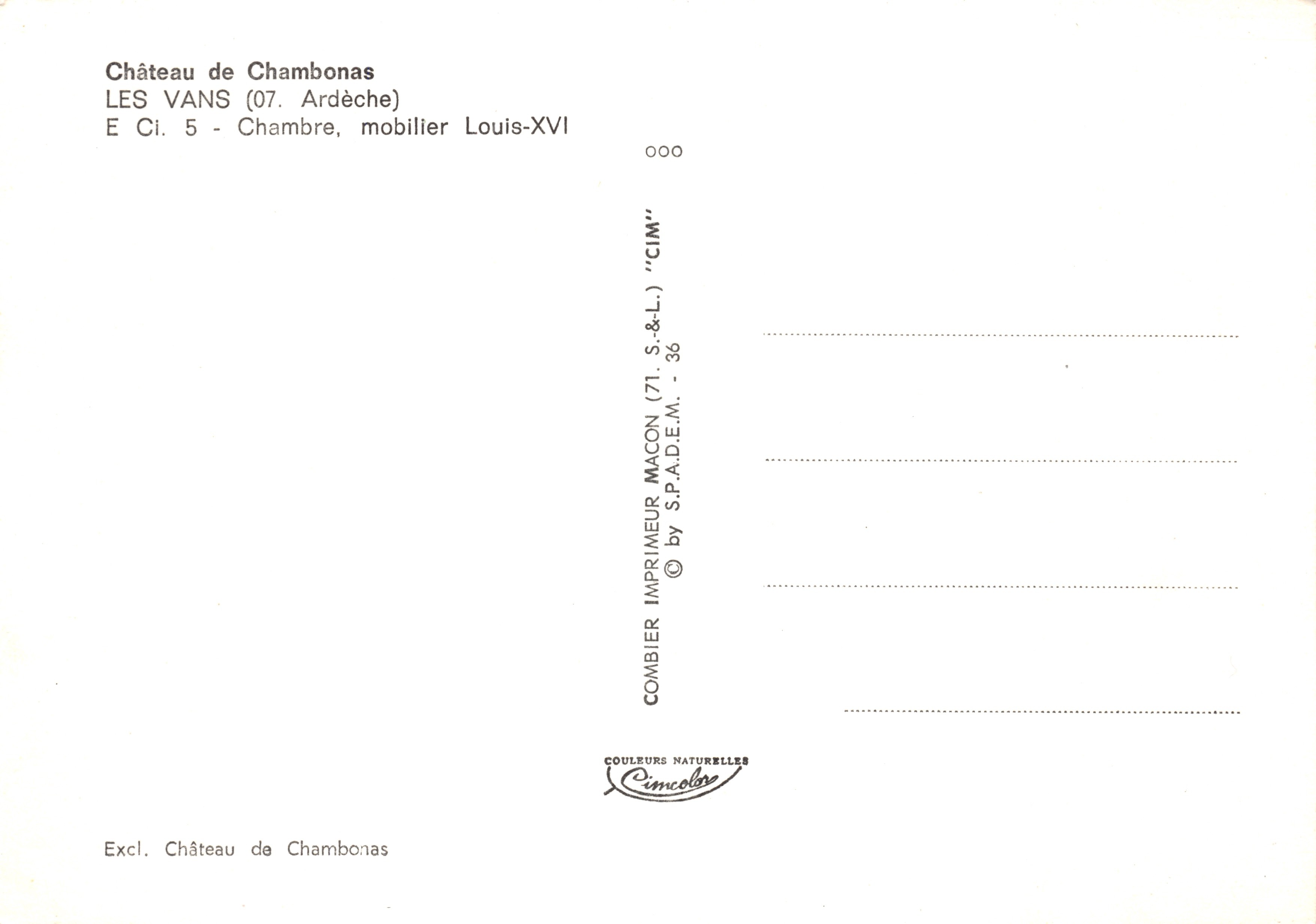 Castello di Chambonas — Stanza Louis XVI — editore CIM — Verso