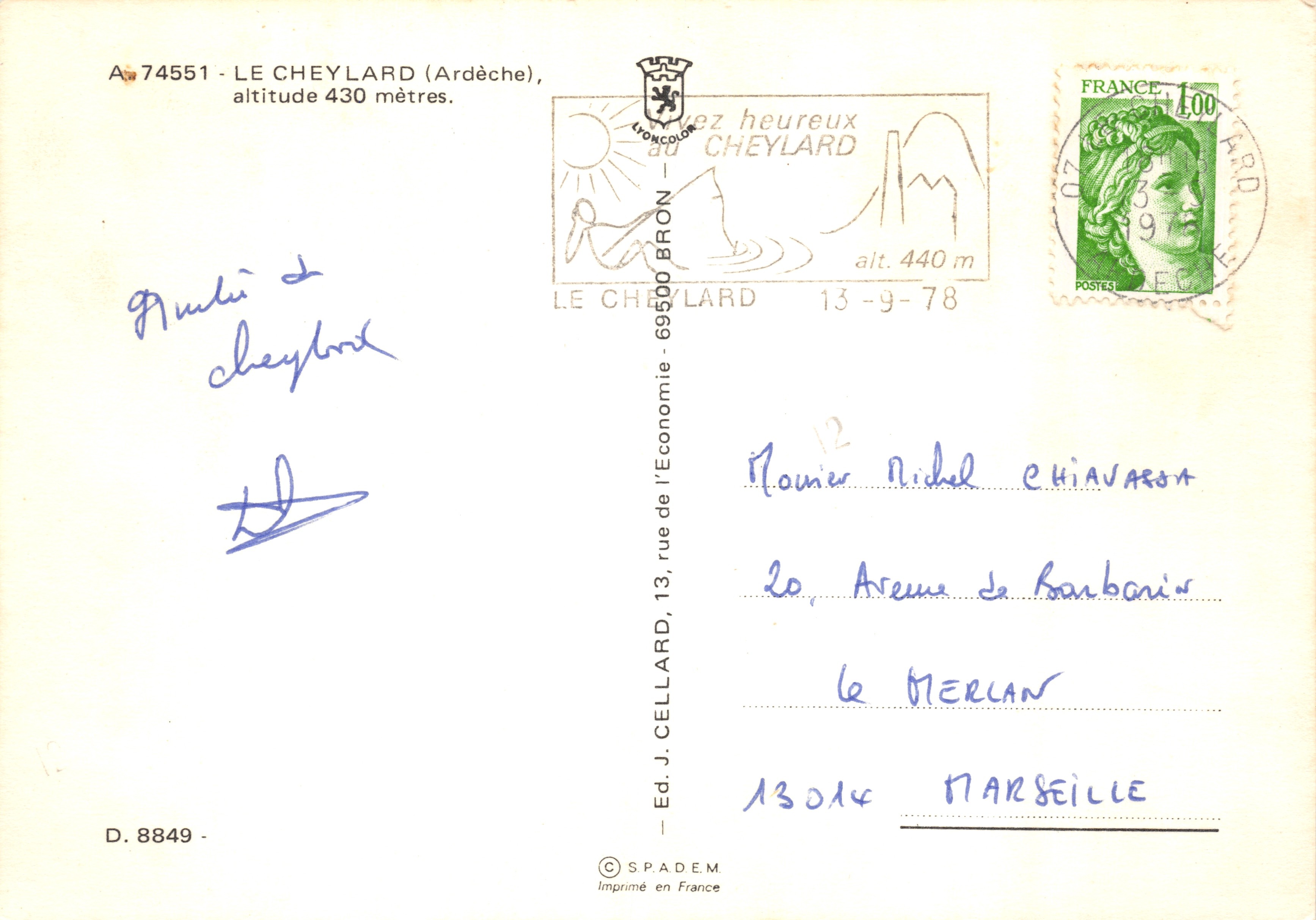 Le Cheylard — vista panoramica in collage — Ed. J. Cellard — Verso