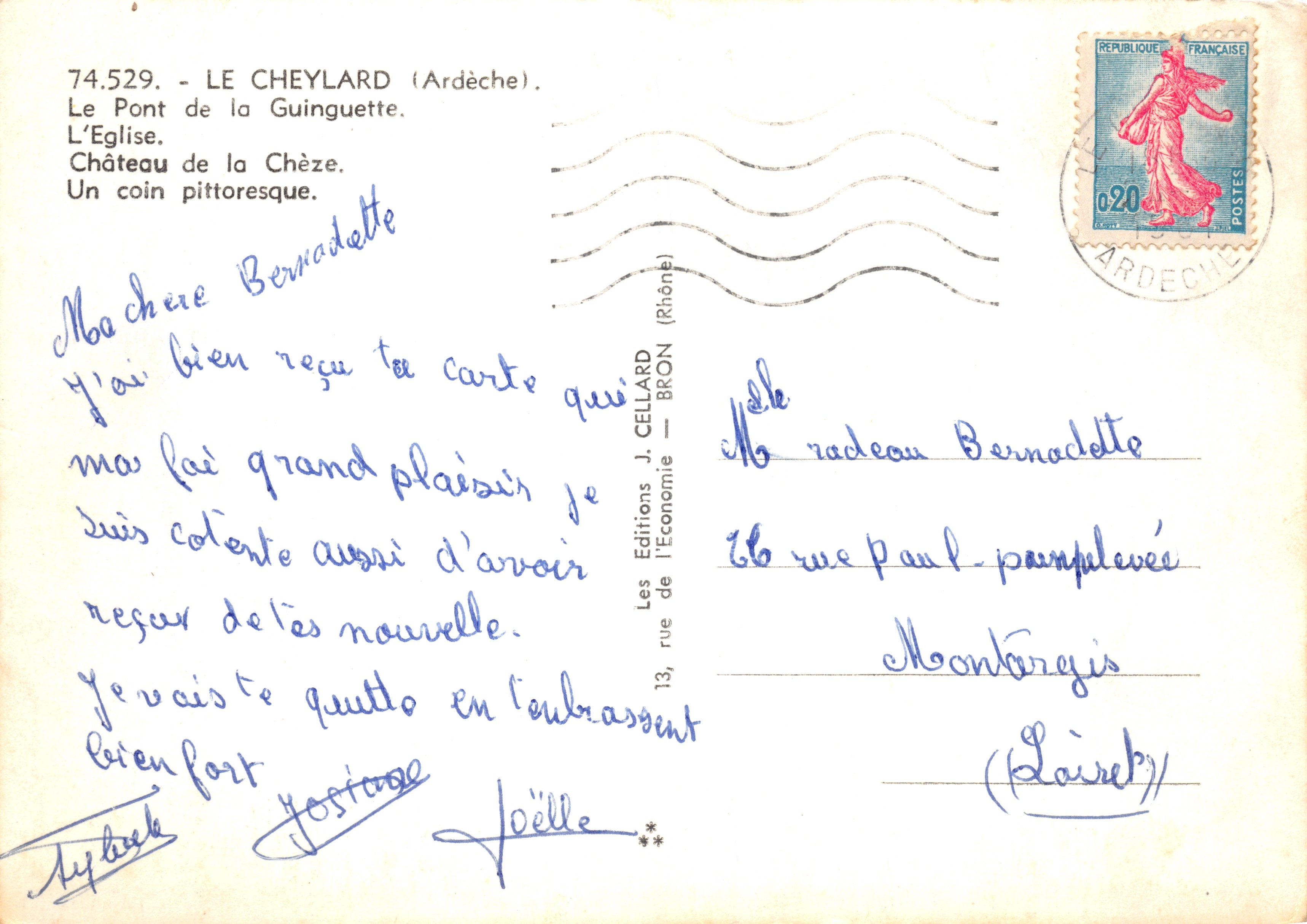 Le Cheylard — vista panoramica con chiesa, ponte e castello — Les Éditions J. Cellard (Rhône) — Verso