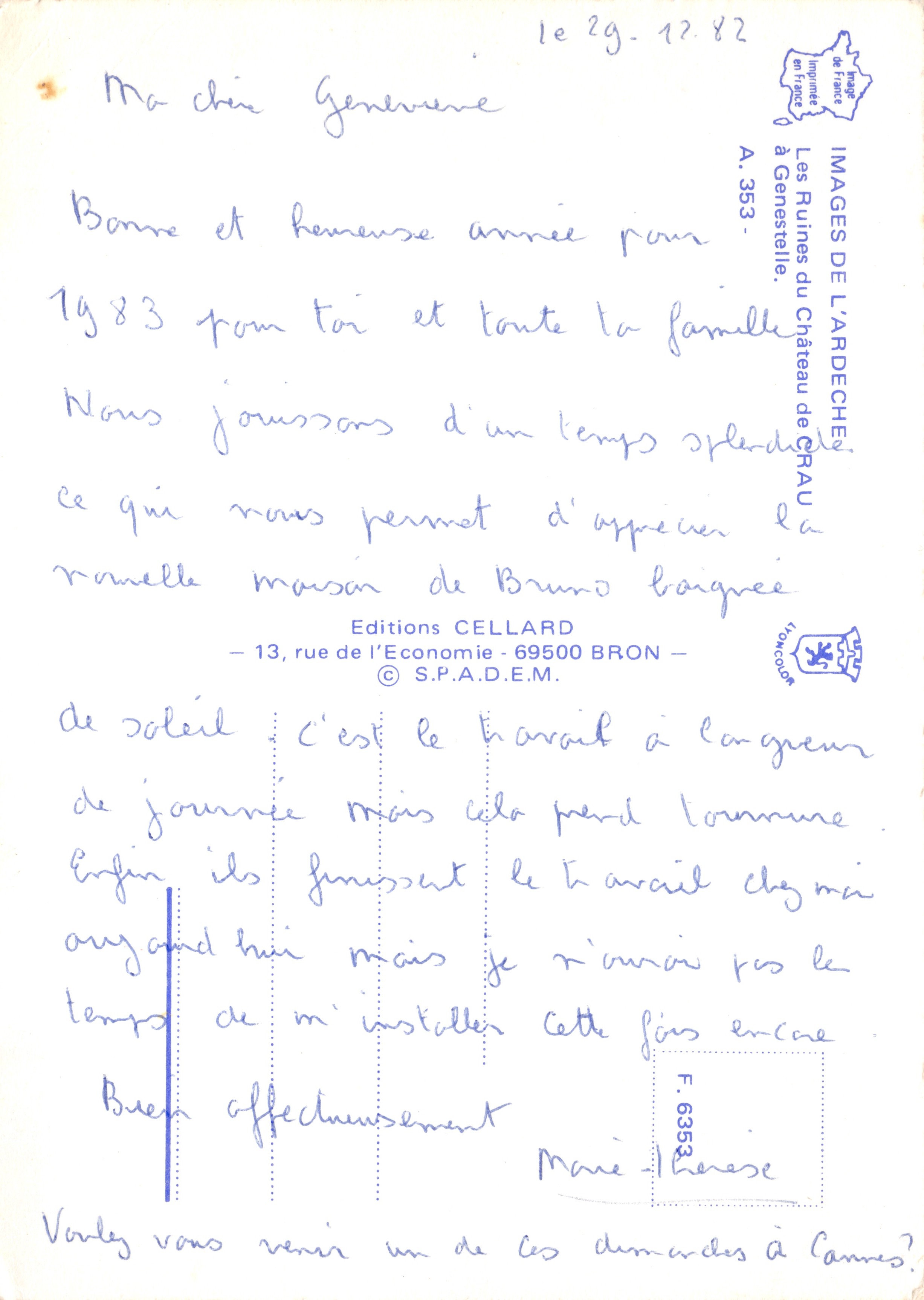Les Ruines du Château de Crau — Tour ronde en ruine — Éditions CELLARD, n° A. 353 — Reverso