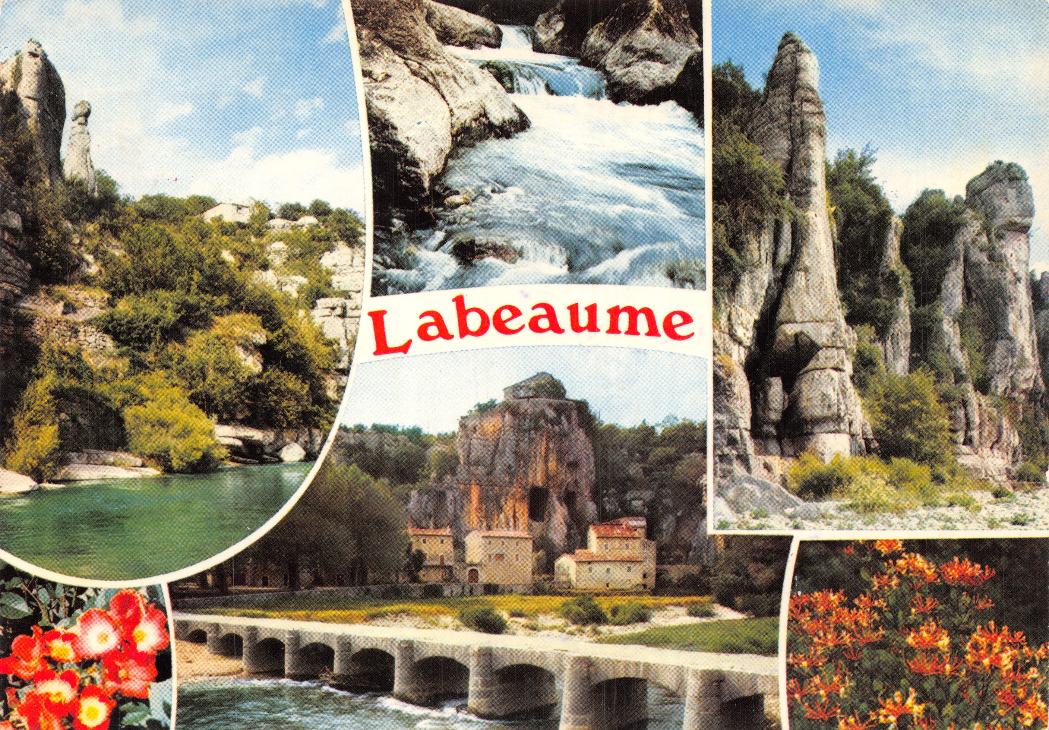 Labeaume — vue panoramique des falaises, du pont et du village — Éditions J. Cellard