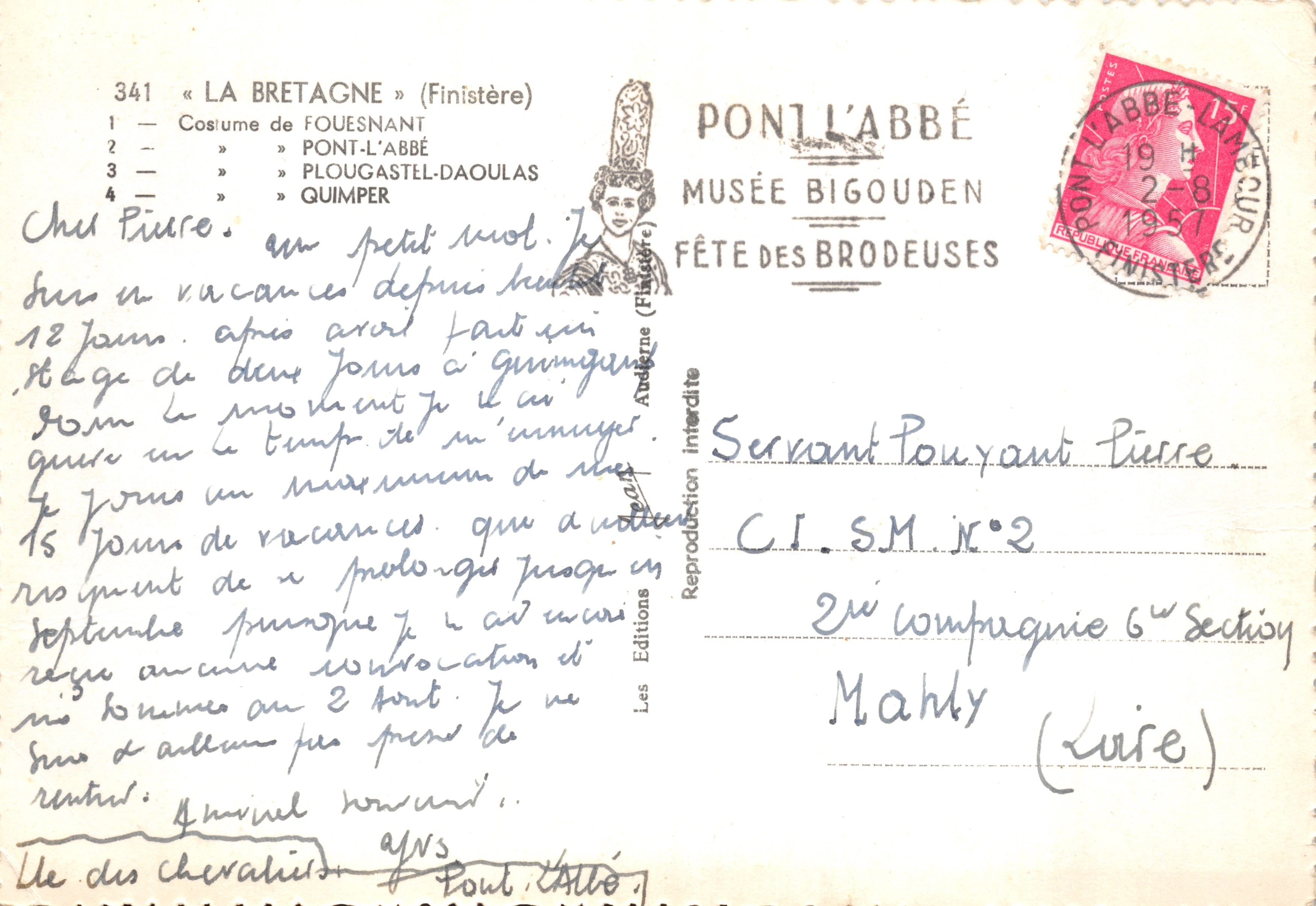 Quatre costumes bretons — Fougères, Pont-l'Abbé, Plougasnét-Daoulas, Quimper — éditeur Jean — Verso