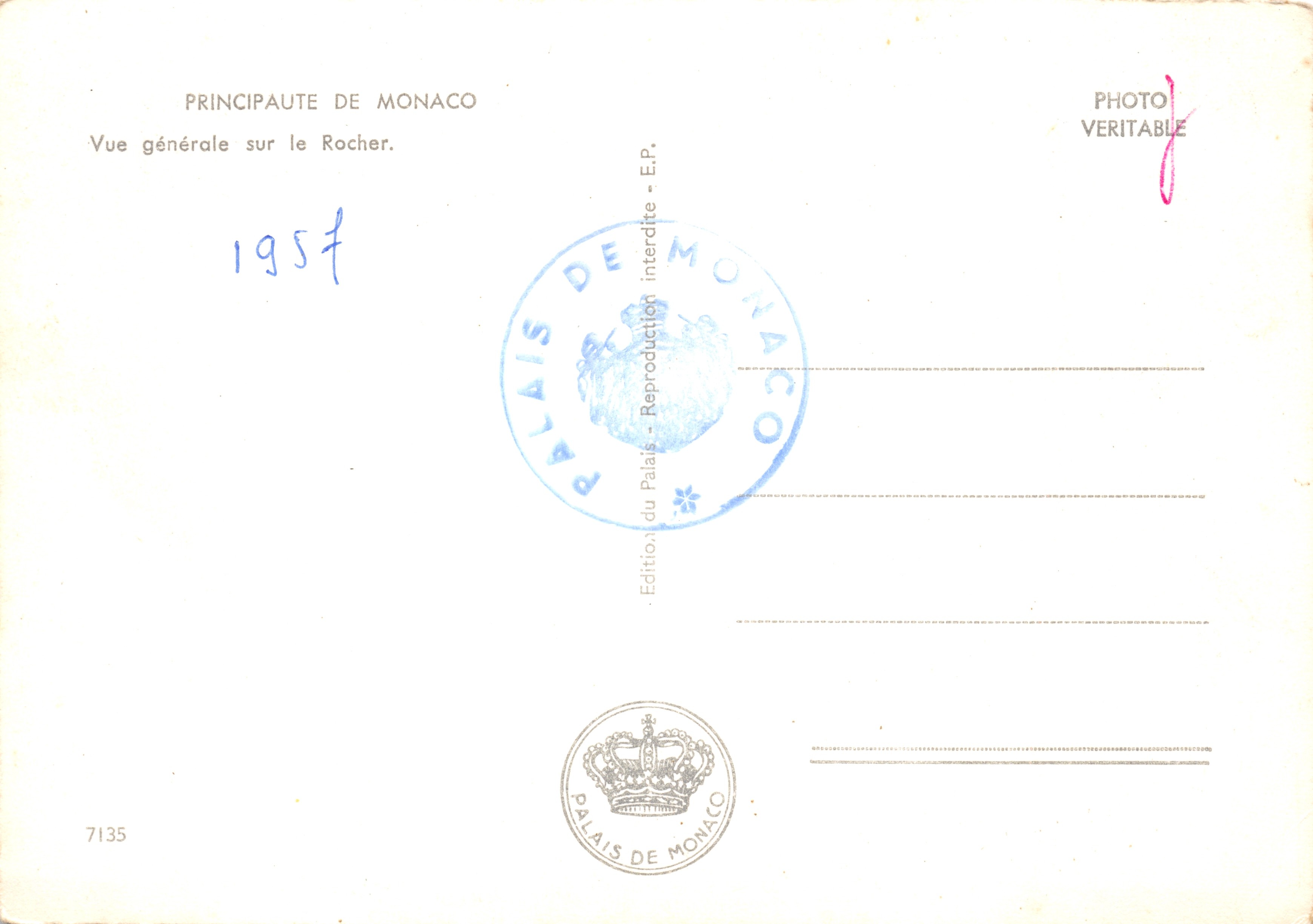 Vue générale sur le Rocher — Principauté de Monaco — Édition Palais de Monaco n°7135 — Reverso