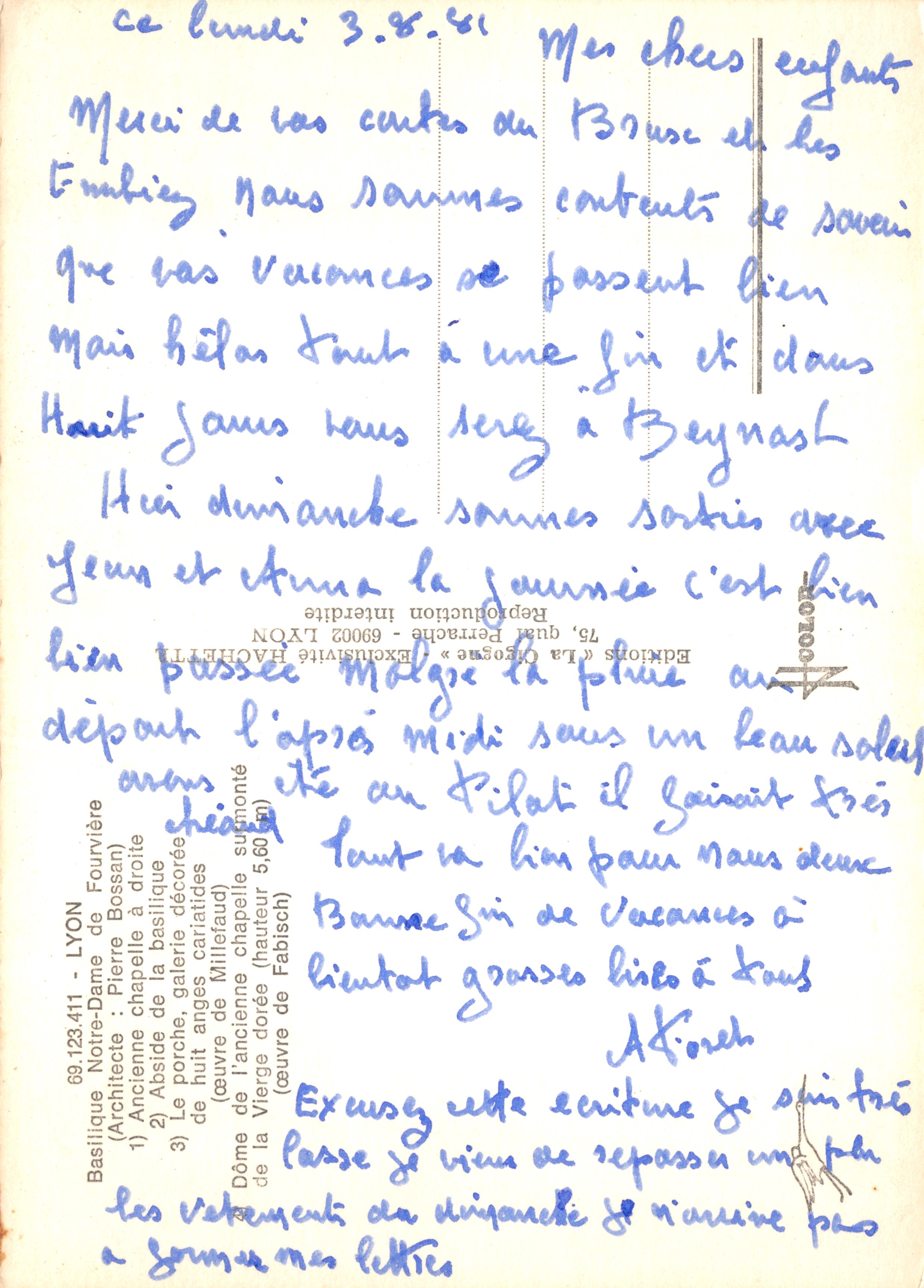 LYON — Uitzicht op de Basiliek van Notre-Dame de Fourvière — Uitgave « La Géorgie » — Achterkant