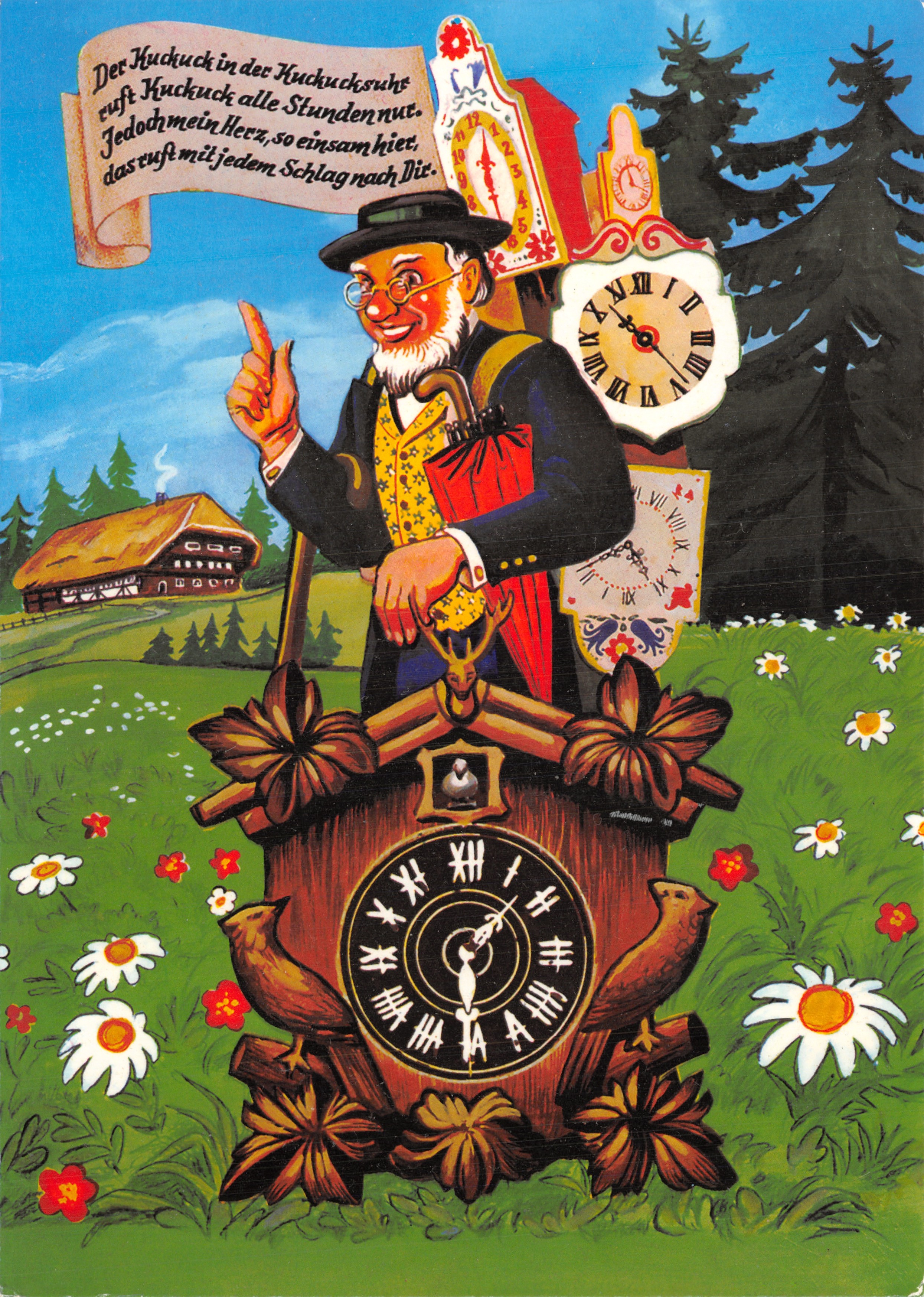 Klok met klokken — berglandschap met figuur — uitgever Schöning GmbH & Co. KG