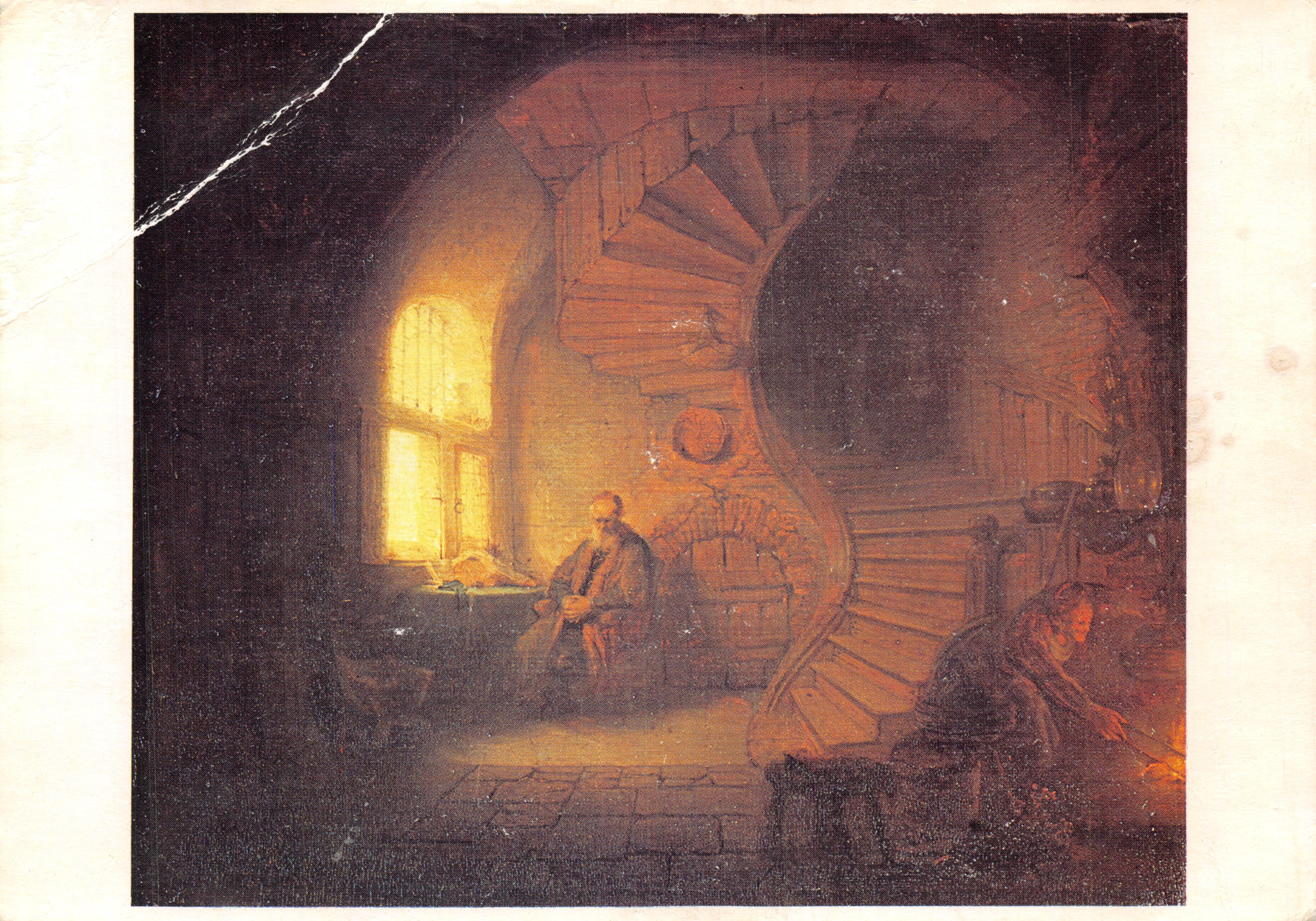 Filosofo in meditazione — scena interna con scalinata a spirale — Editions de la réunion des musées nationaux, PE 2239