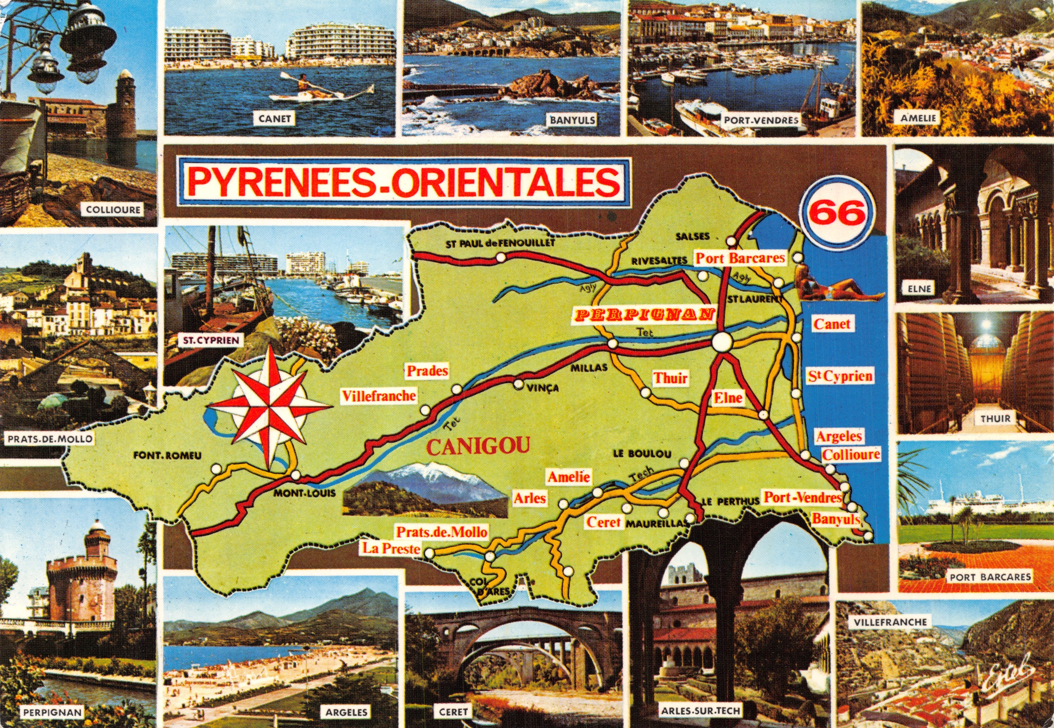 Les Pyrénées-Orientales (66) — mappa turistica con mappa e foto dei luoghi — Éditions ESTEL