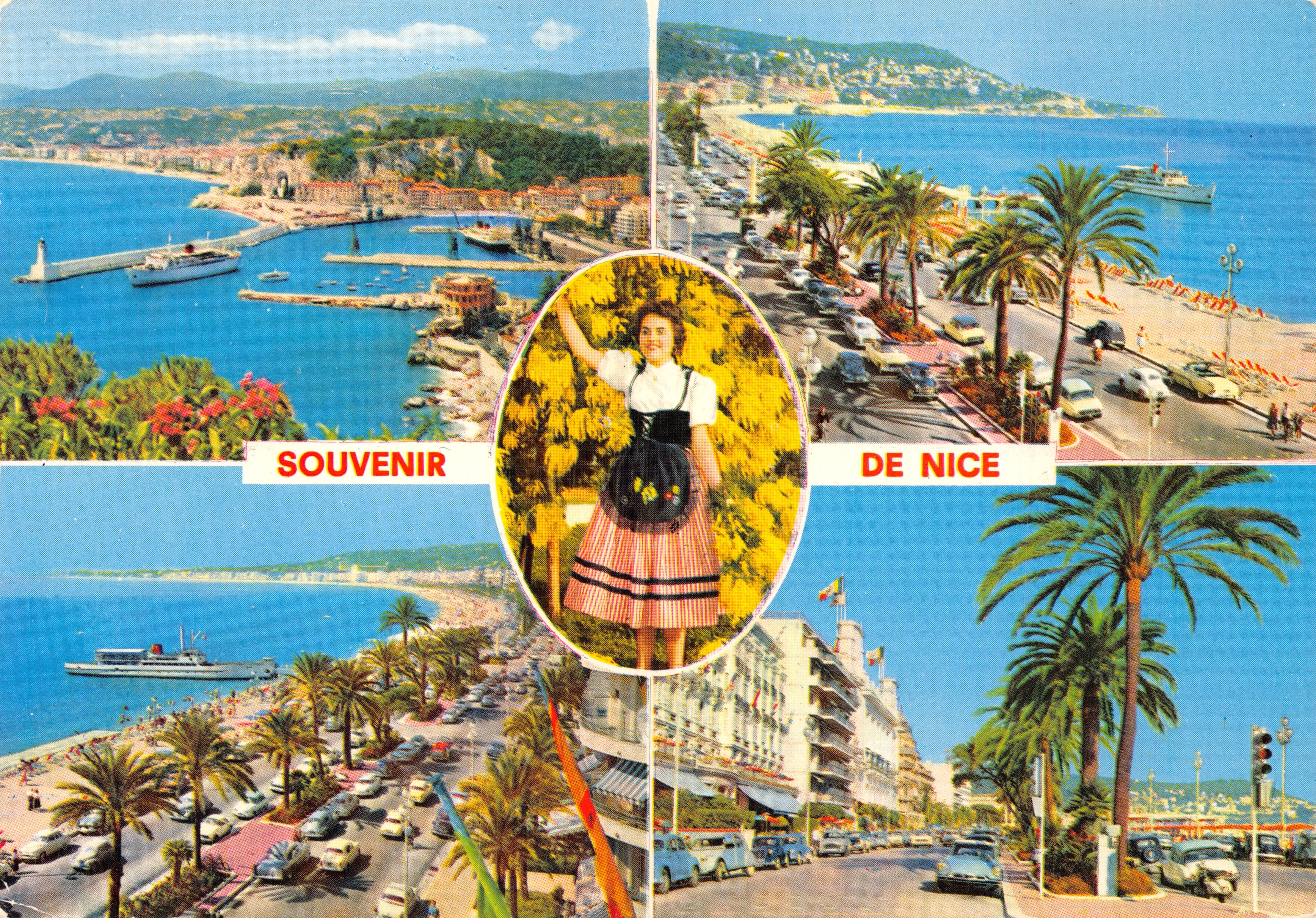 Nice — vista panoramica e via fiancheggiata da palme — Ricordo di Nice, editore B 10