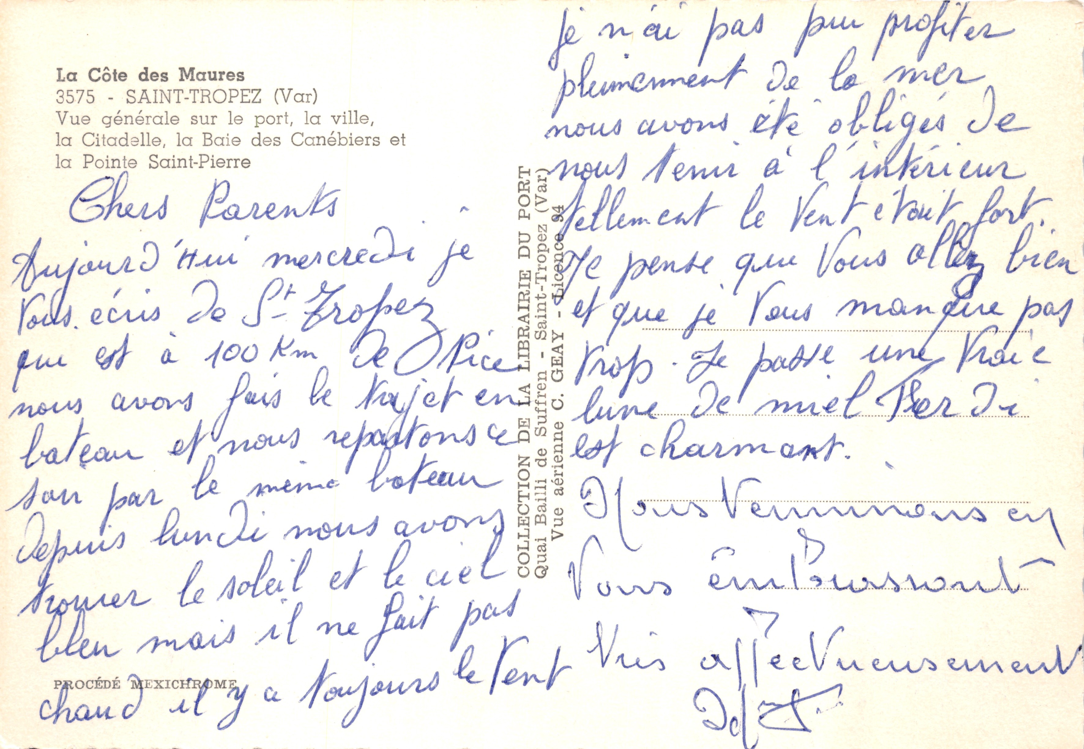 Saint-Tropez — algemene luchtfoto van de haven, de citadel en de Pointe Saint-Pierre — uitgever Rella — Achterkant
