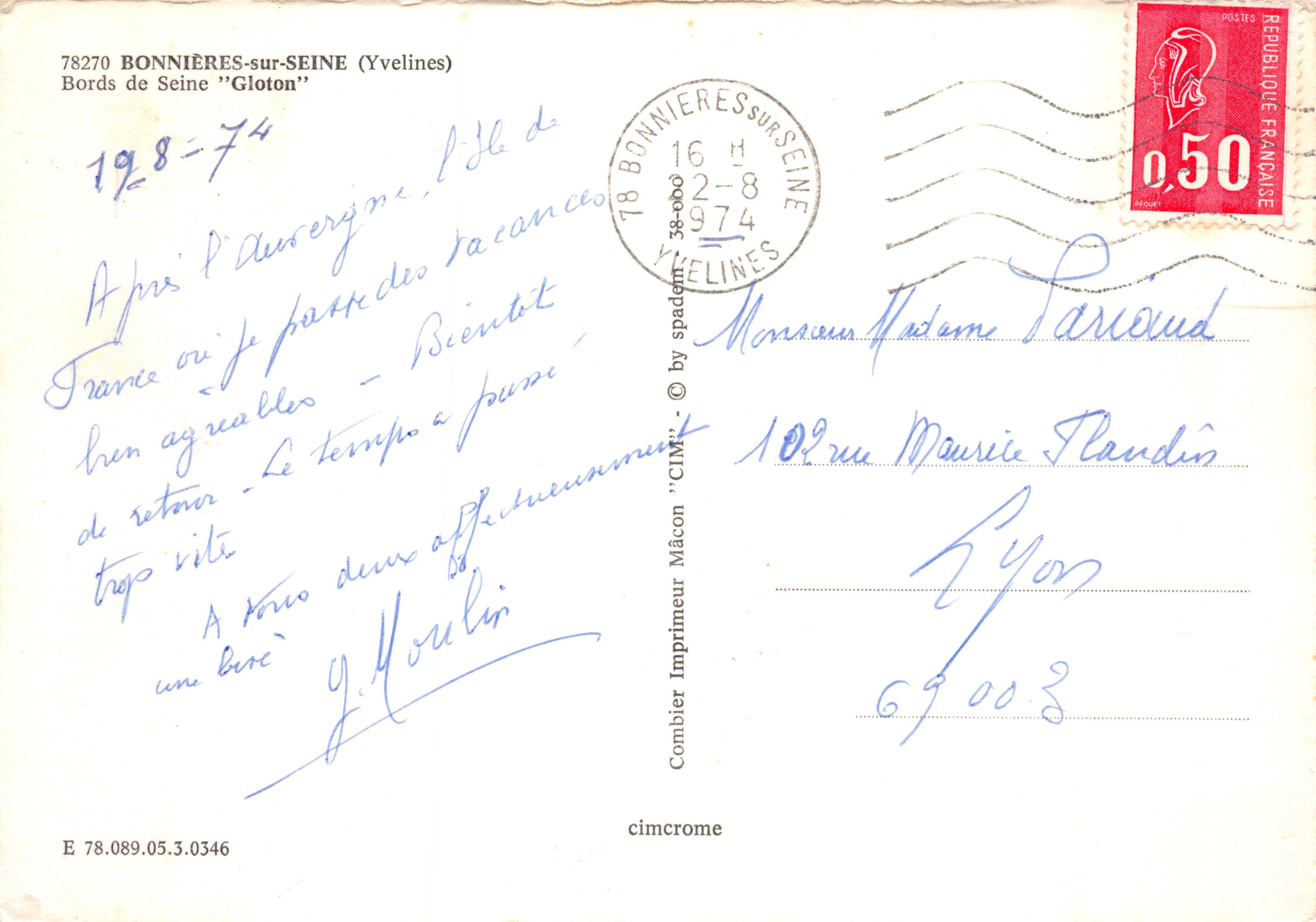 Sponde della Senna — isola dell'Aussergne a Bonnières-sur-Seine — editore Cimchrome — Verso