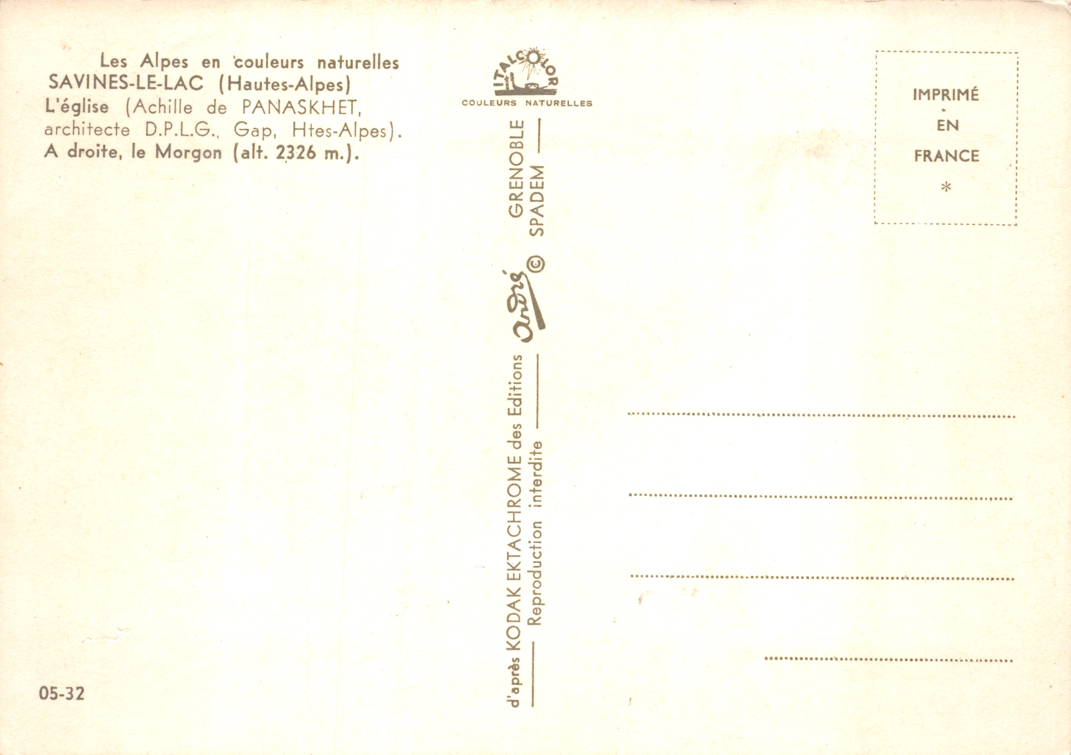 Kirche von Savines-le-Lac — Verlag ITALCOLORE, Nr. 05-32 — Rückseite