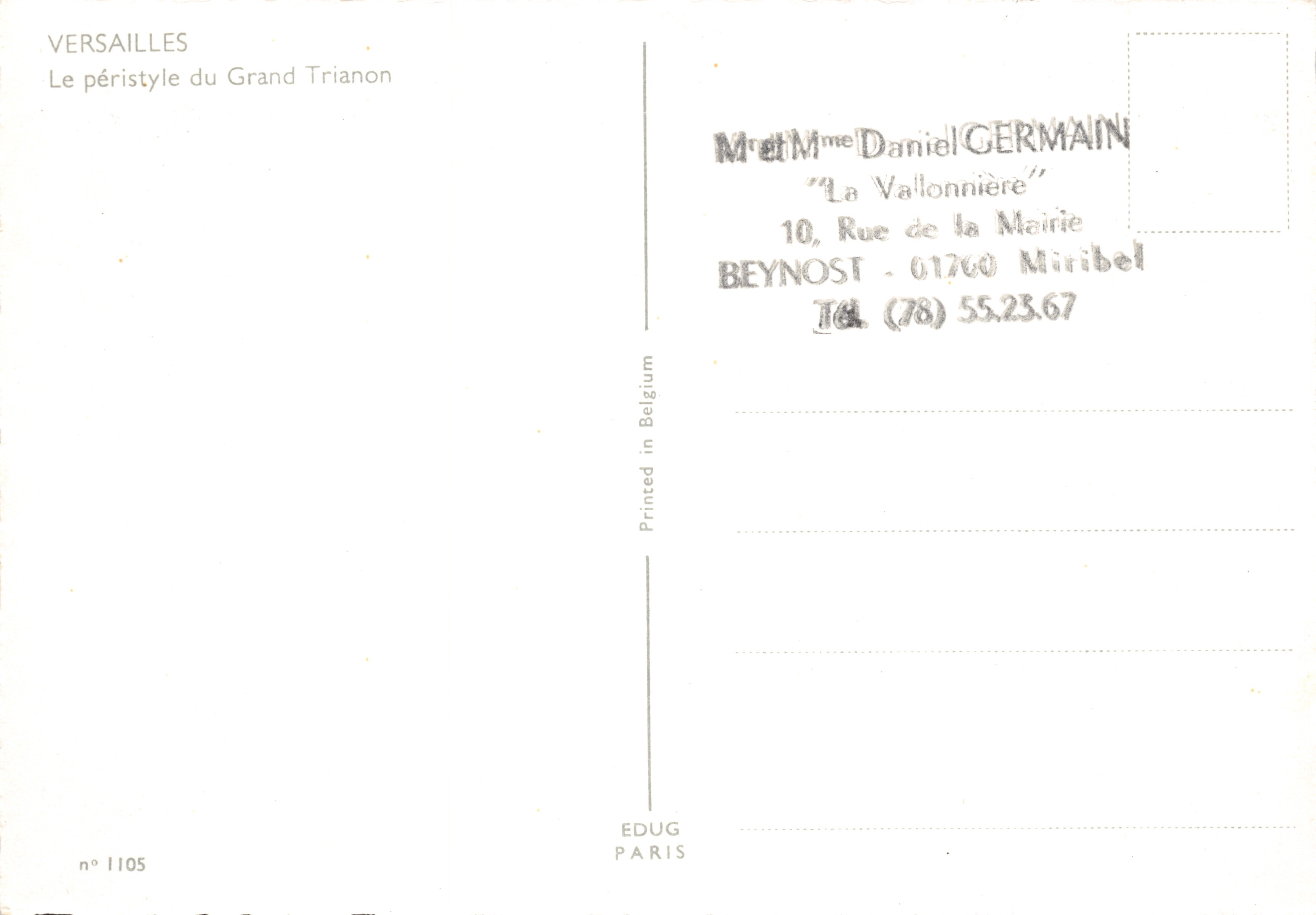 Versailles — Il portico del Grand Trianon — editore EDUG, n. 1105 — Verso