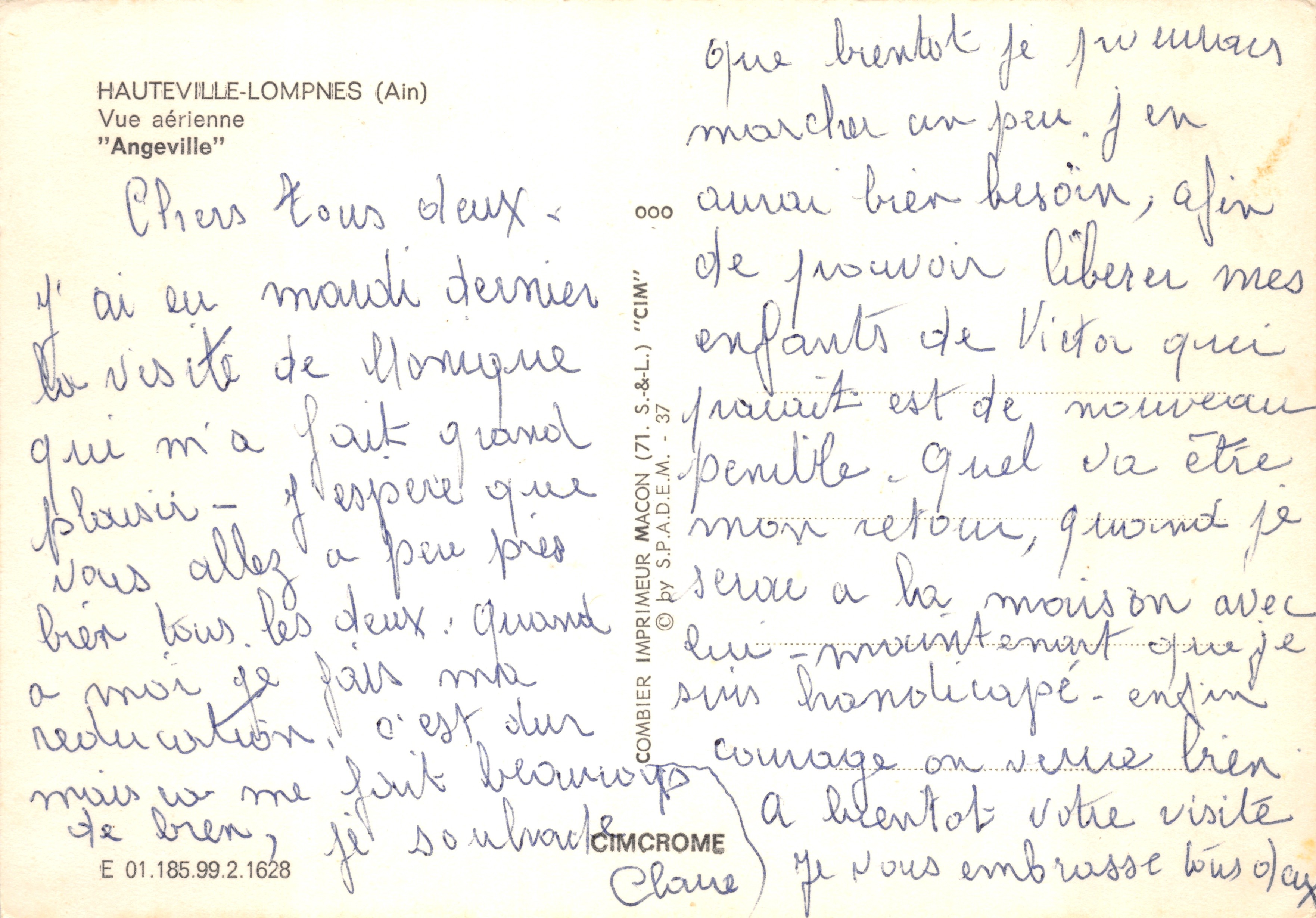 Angeville — vista aérea — editor CIMCROME, n.º 000 — Reverso
