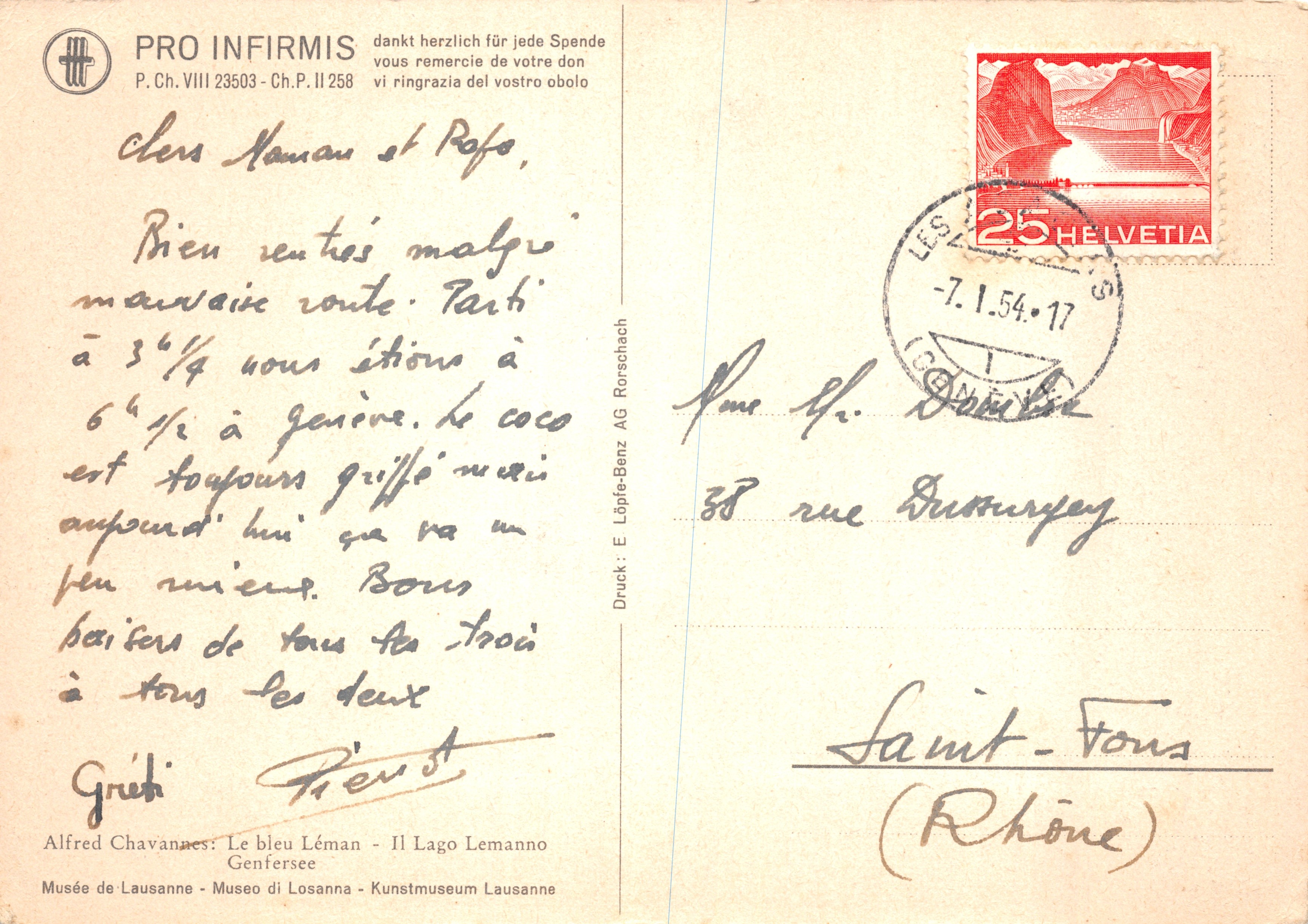 Lac Léman — Ansicht des Schlosses Chillon und der Alpen — Verlag E. Löffler-Benz AG Rorschach — Rückseite