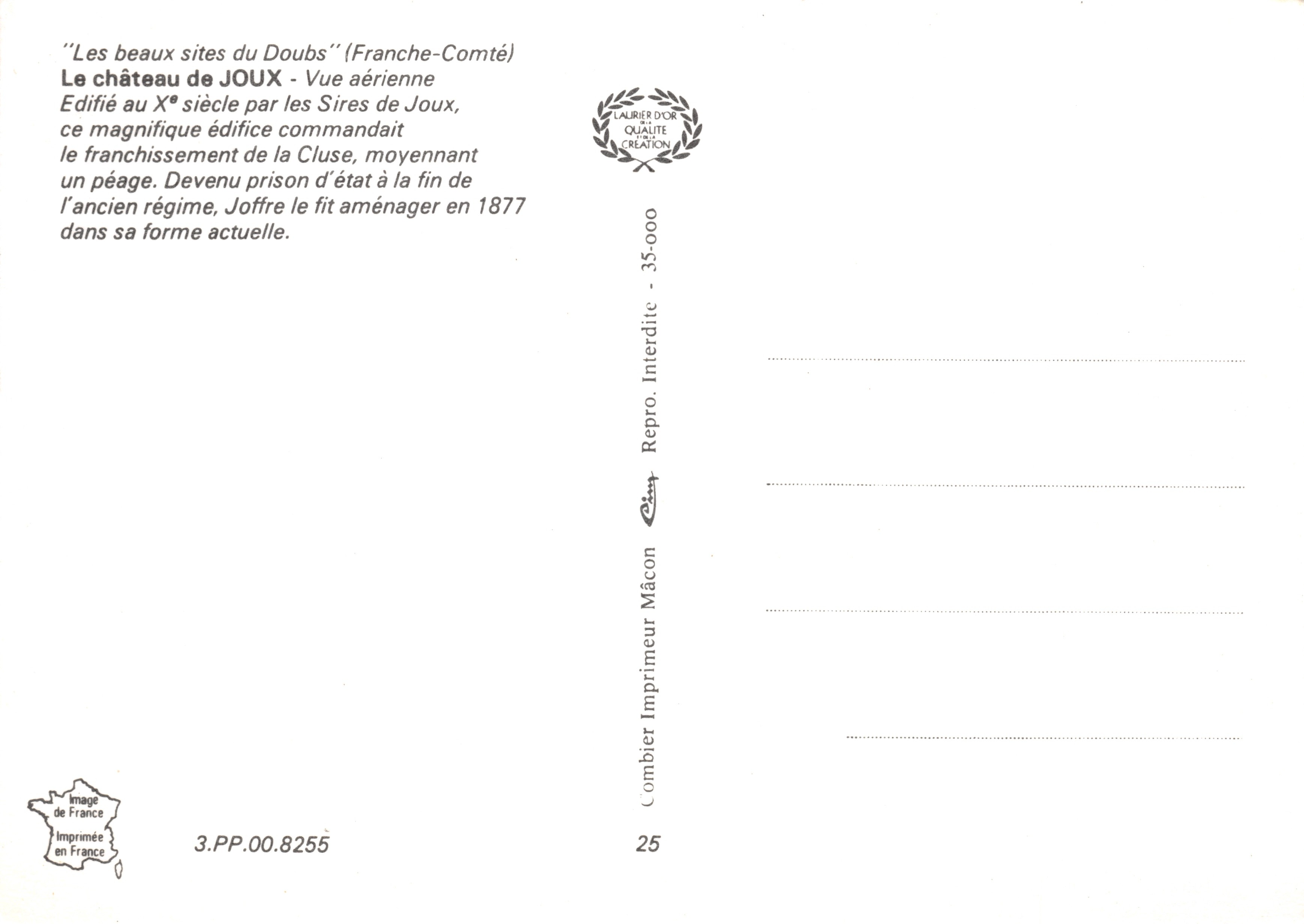 Castello di Joux — Vista aerea — Editore Mâcon — Verso