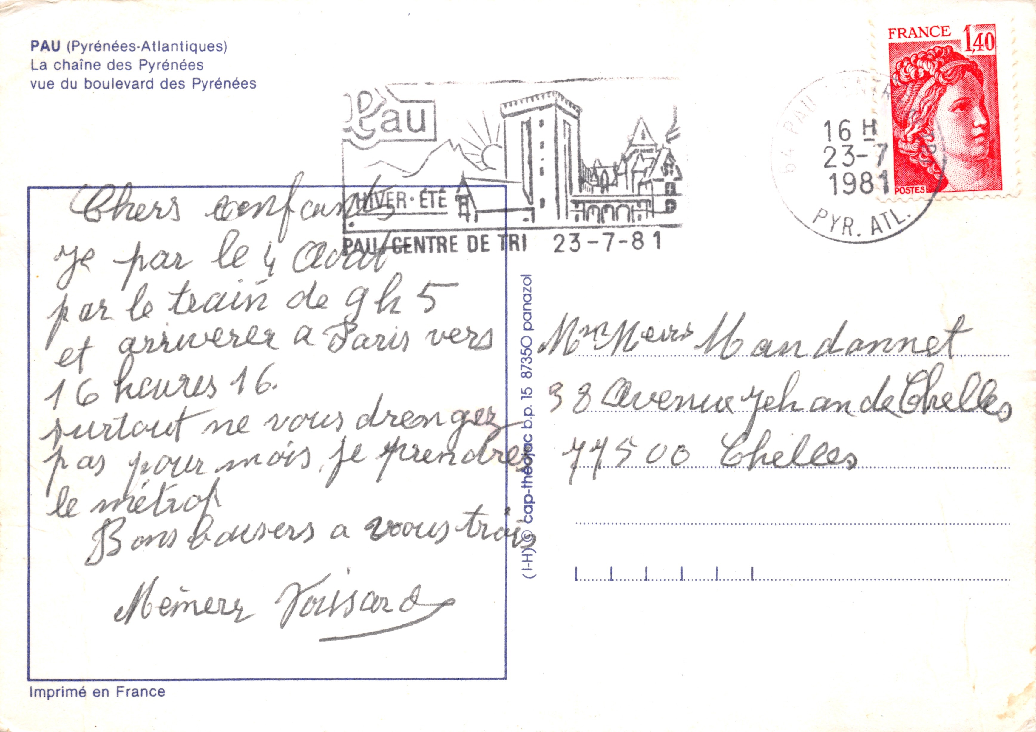 Pau (Pyrénées-Atlantiques) — vista del boulevard des Pyrénées — editore IRIS — Verso