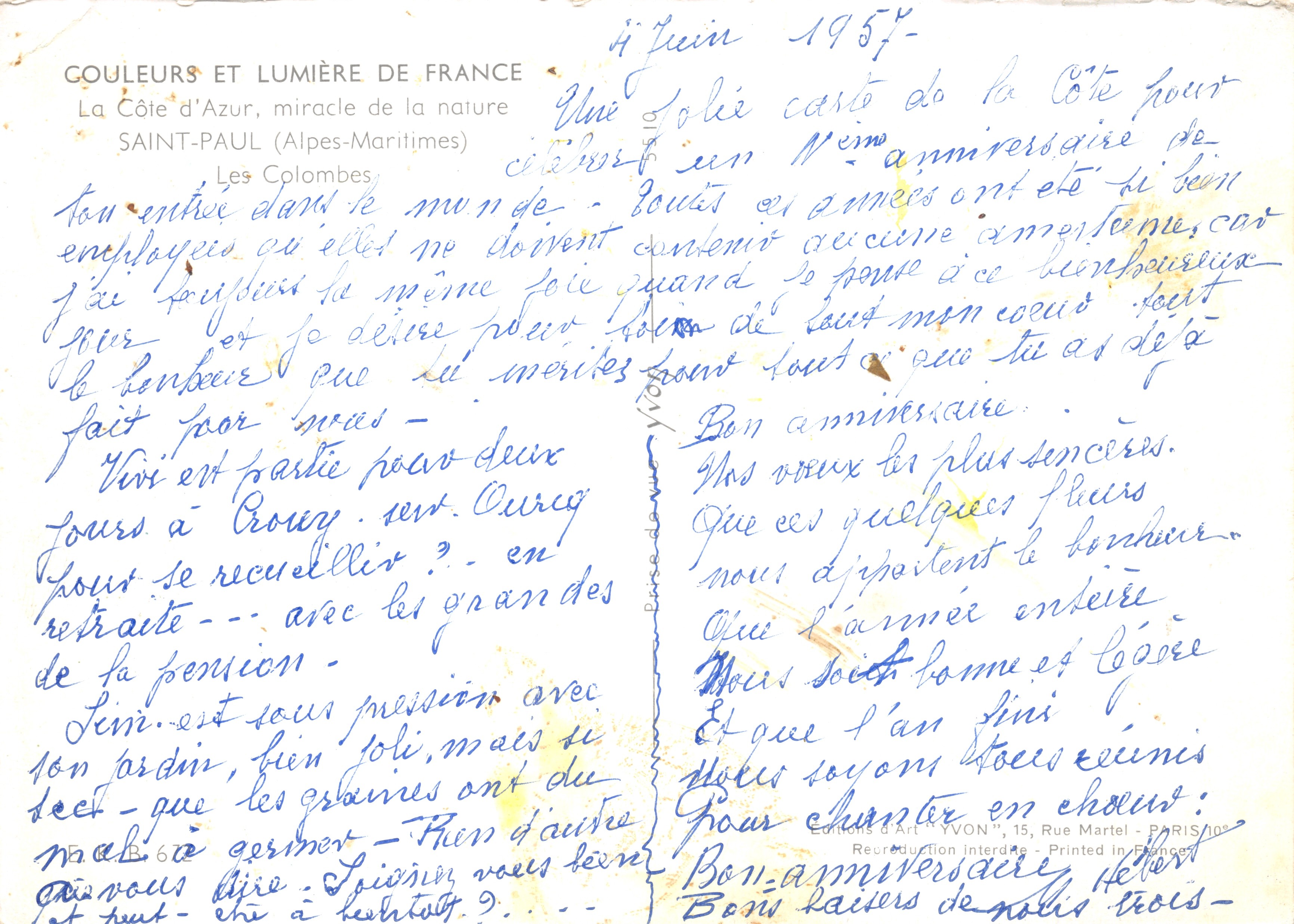 Palomas en Saint-Paul — Alpes-Maritimes — Éditions d'Art YVON — Reverso