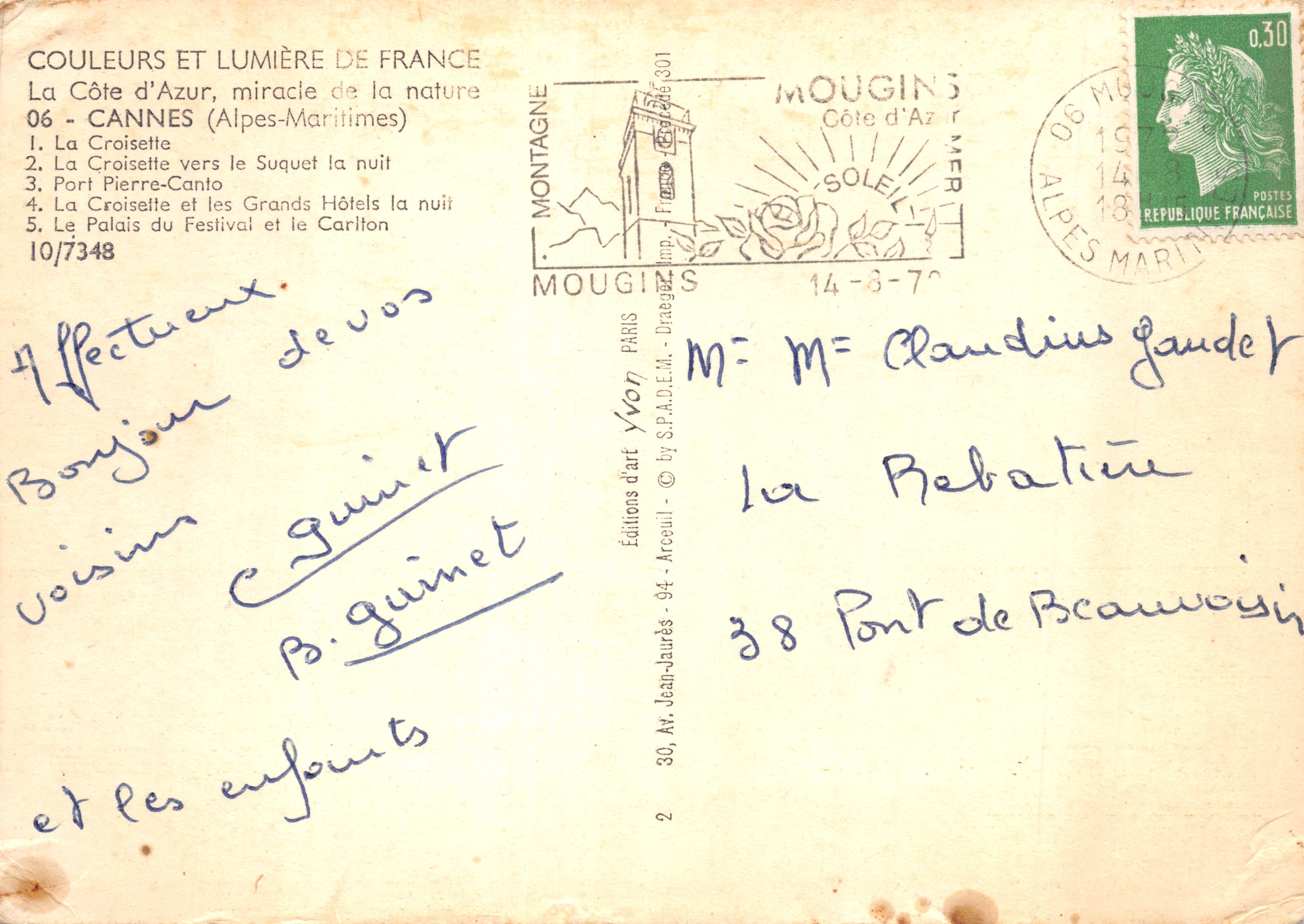 Cannes — Ansicht der Croisette, des Hafens und des Carlton — Éditions d'Art - Arcueil — Rückseite