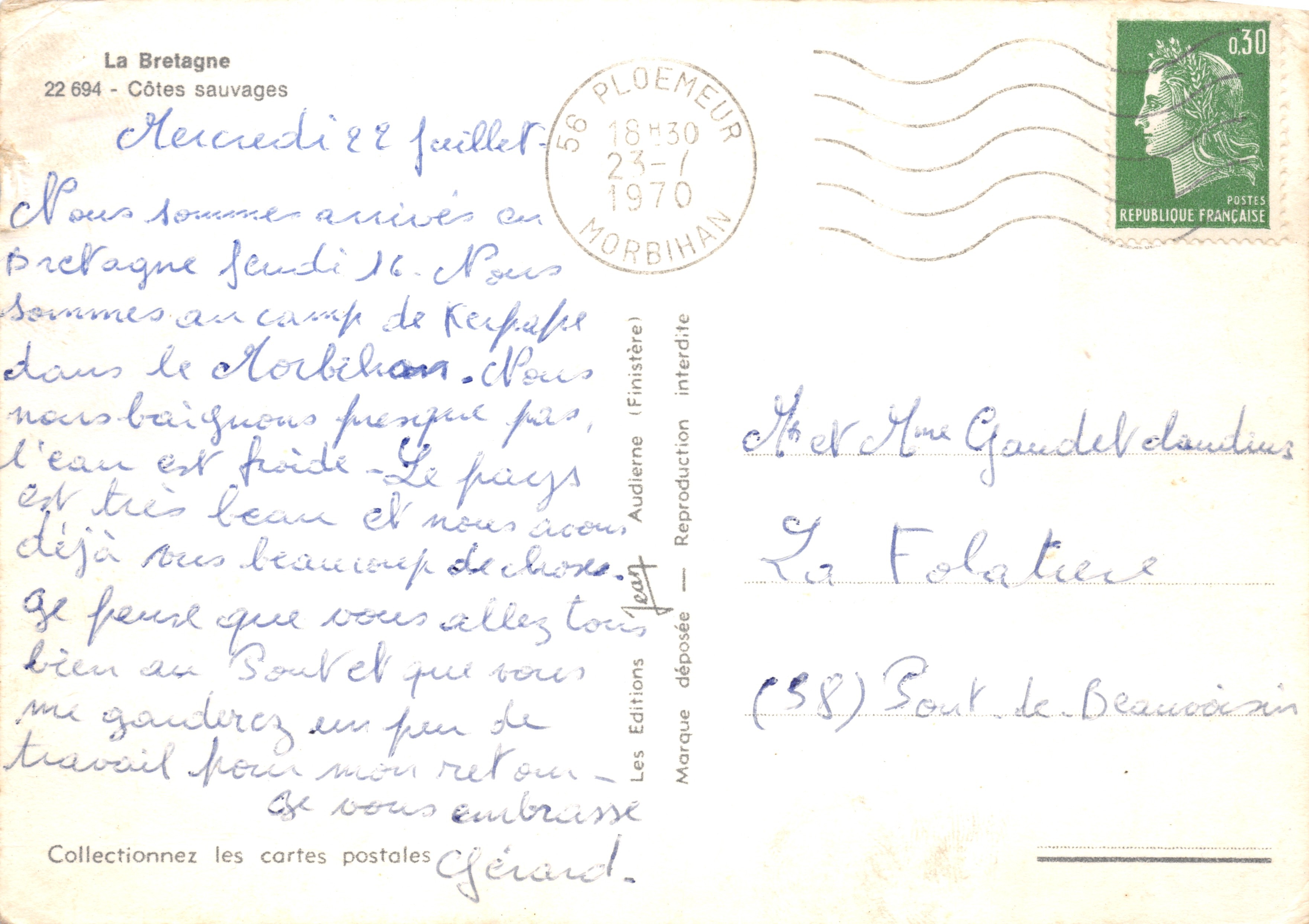 Côtes Sauvages — paysage côtier rocheux — éditeur Les Editions de la Bretagne, n° 22 694 — Achterkant