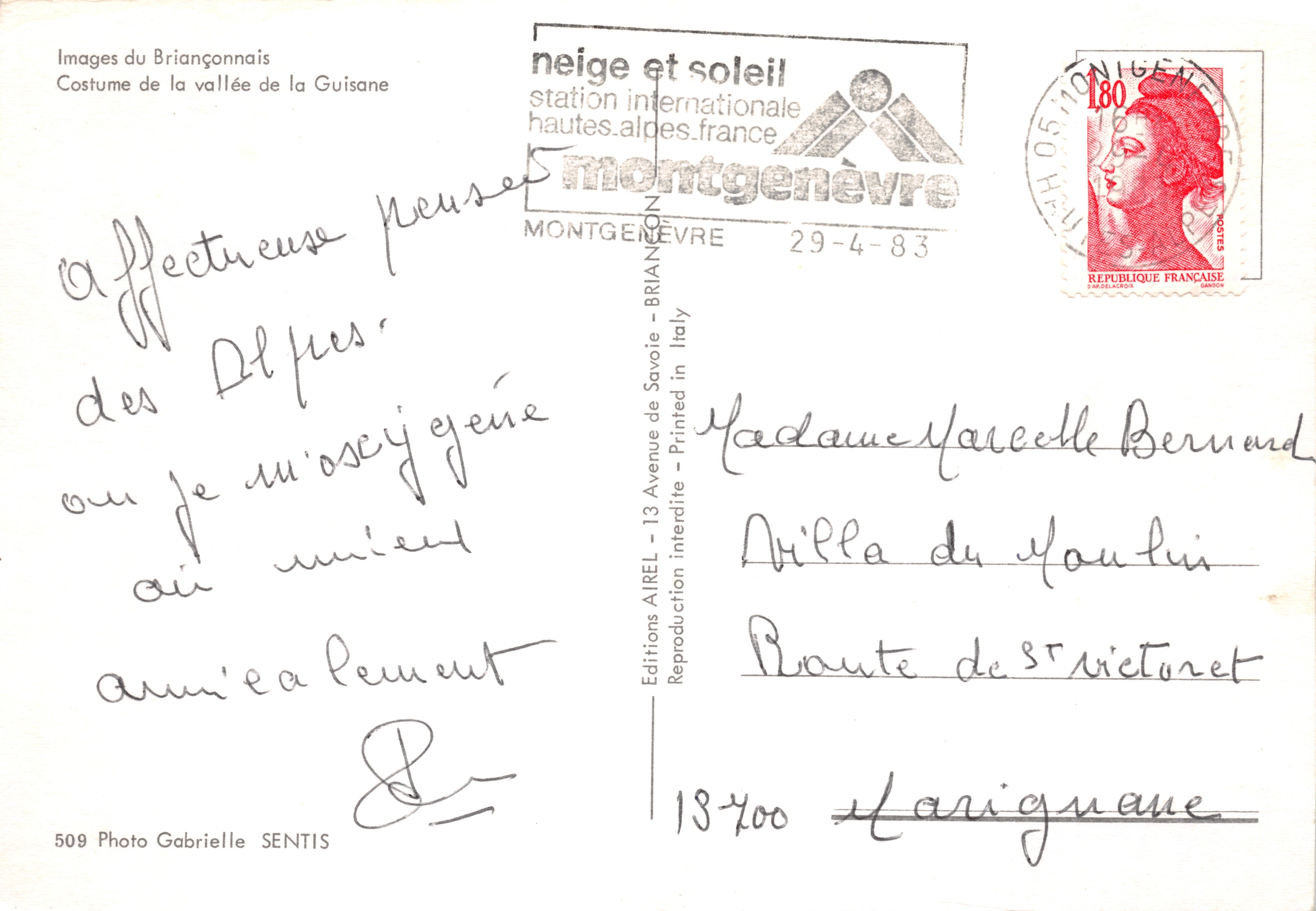 Femme au rouet — Vallée de la Guisane — Éditions Airel — Verso