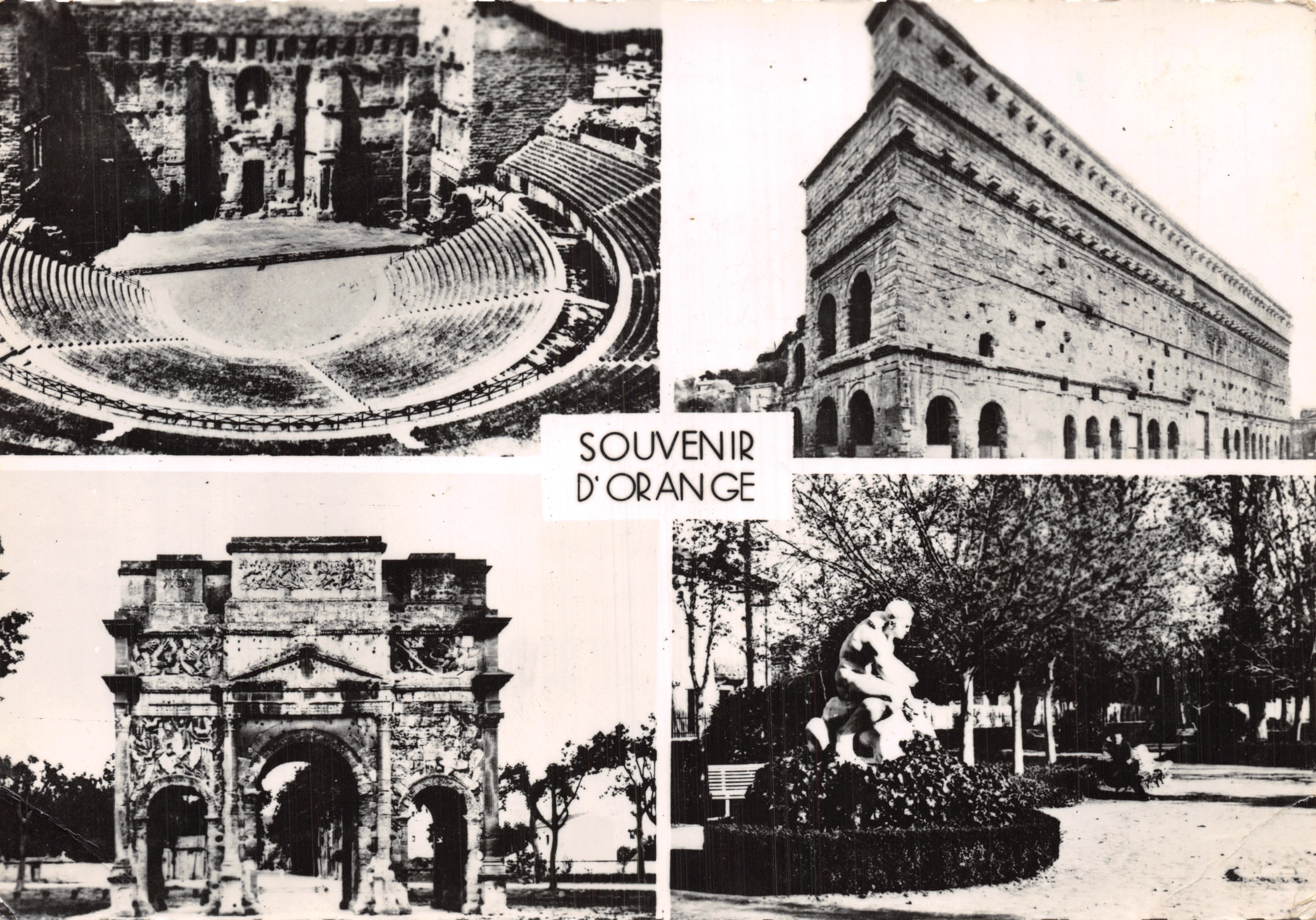 Teatro antiguo, Arco de Triunfo, Gran Muralla y Parque Gasparin — Recuerdo de Orange (Vaucluse) — Impresión Orange
