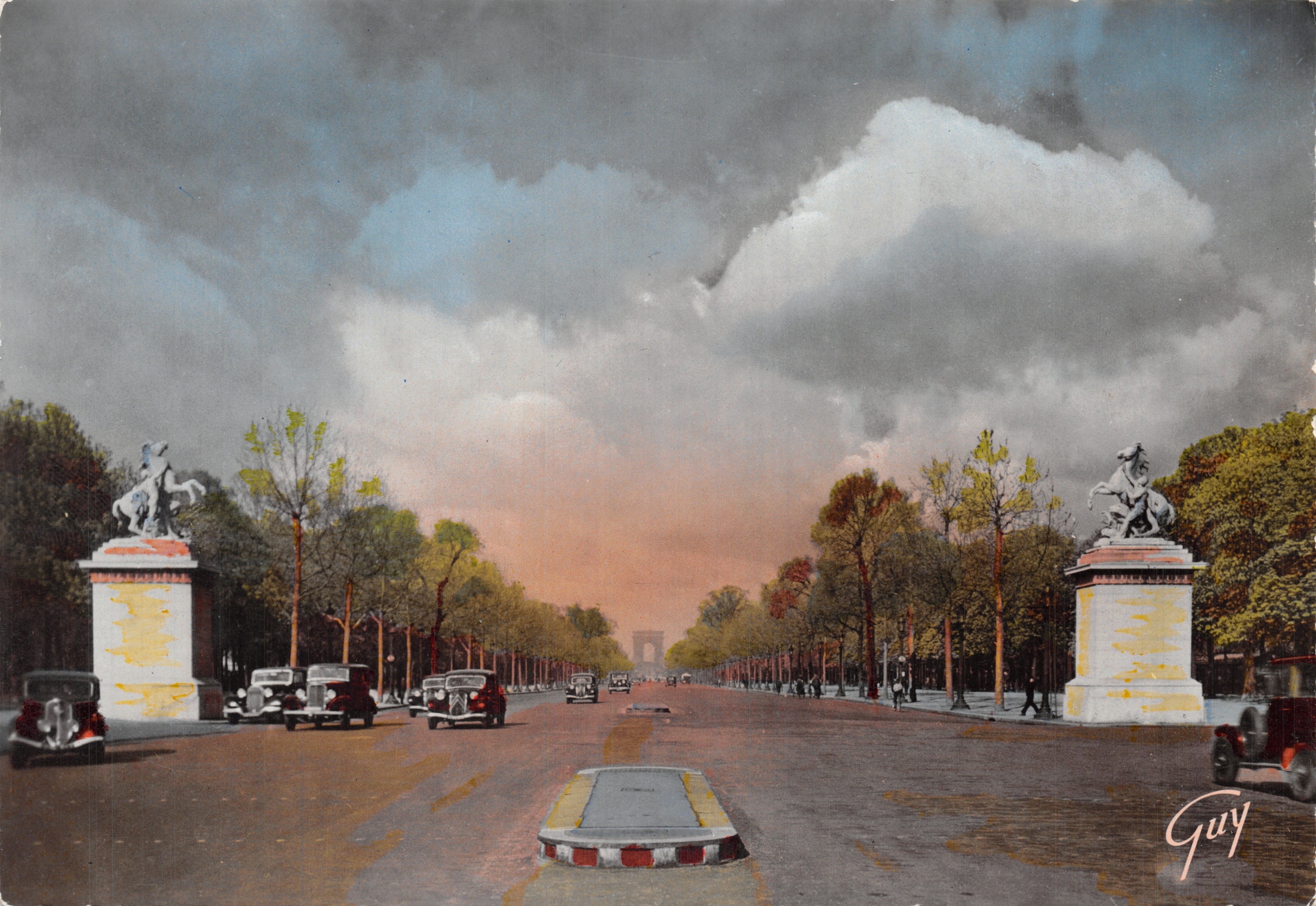 Avenue des Champs-Élysées — uitzicht richting de Triomfboog — uitgever GUY