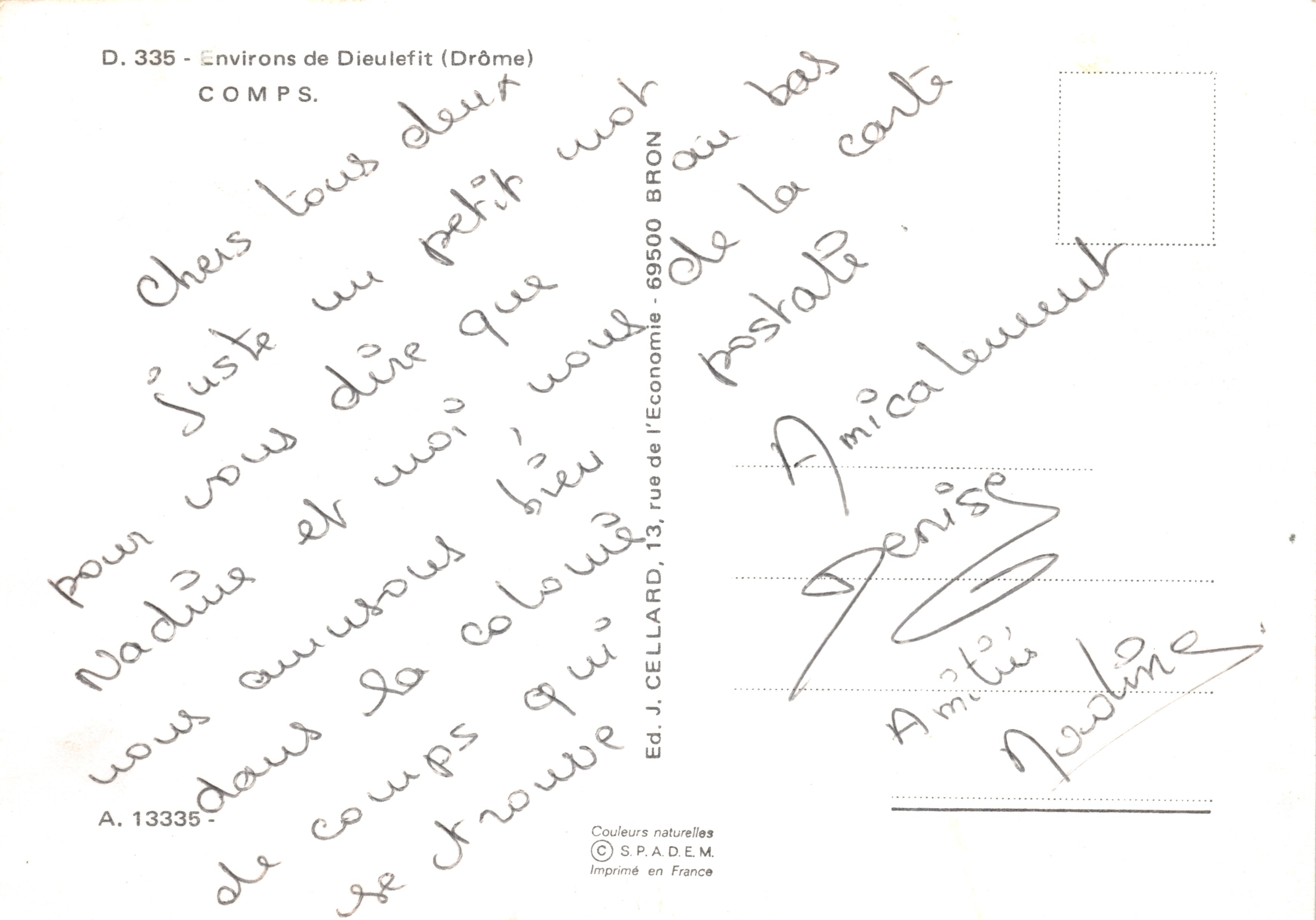 Intorno a DIEULEFIT — Chiesa, Castello e Villaggio di COMPS — Ed. J. CELLARD — Verso