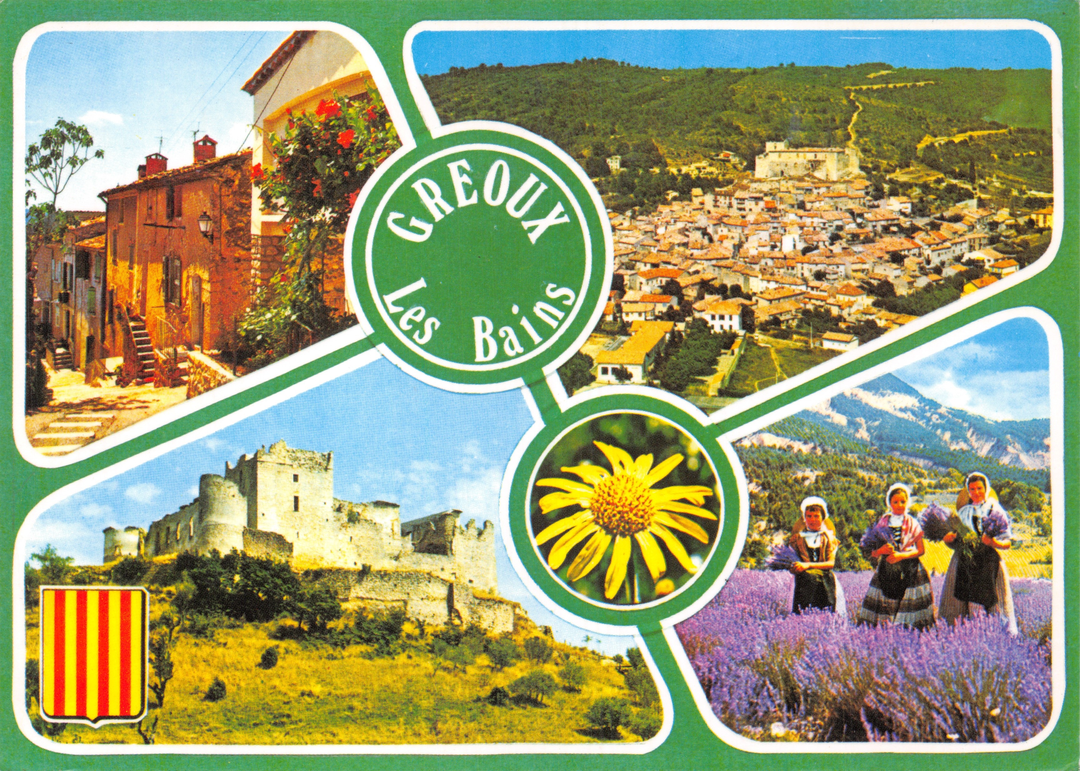 Greoux-les-Bains — vue panoramique, rue, château, lavande et fleur — Éditions Photoguïa