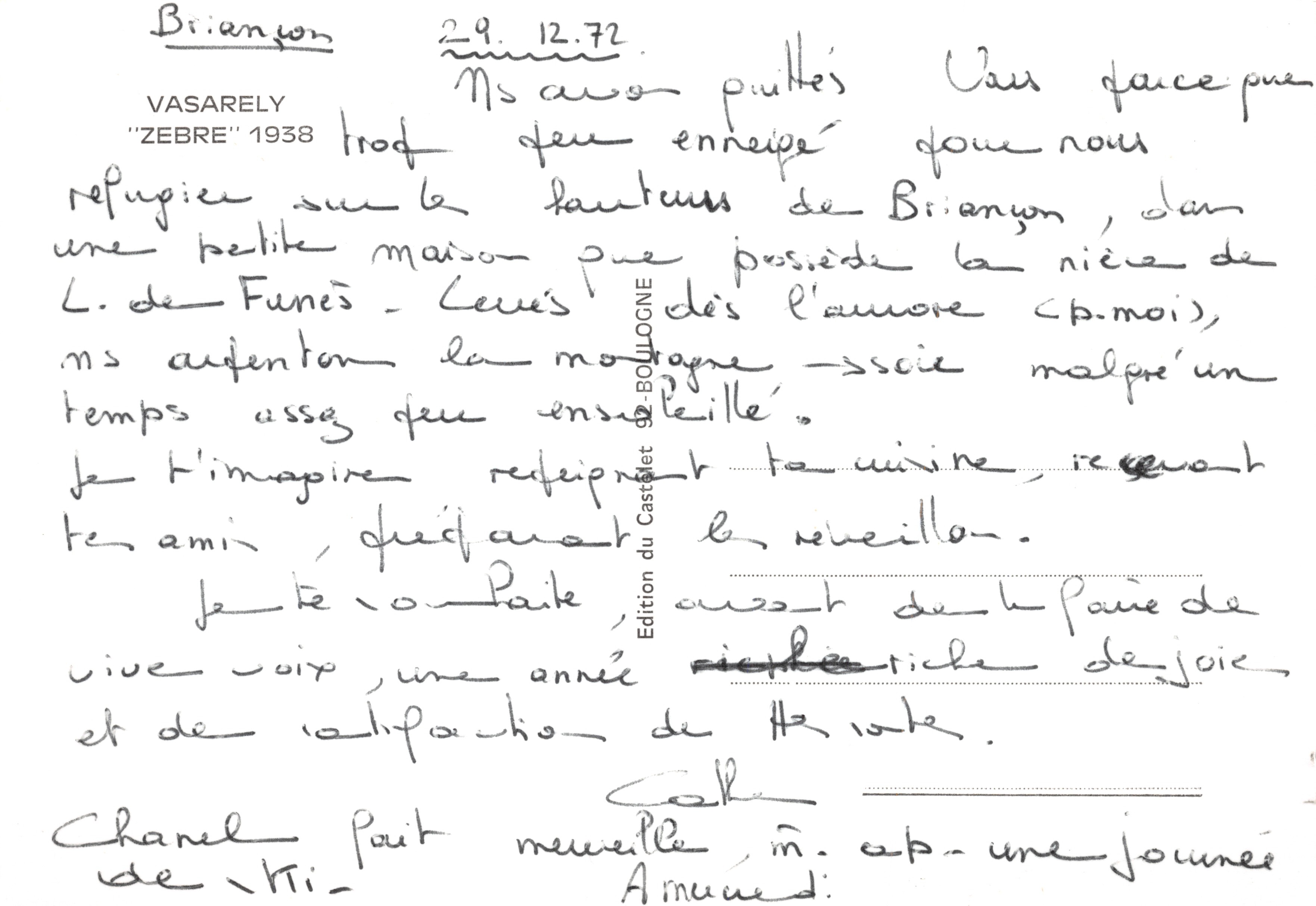 Zèbre — motif graphique — Vasarely, édition de Boulogne, n° 1272 — Verso