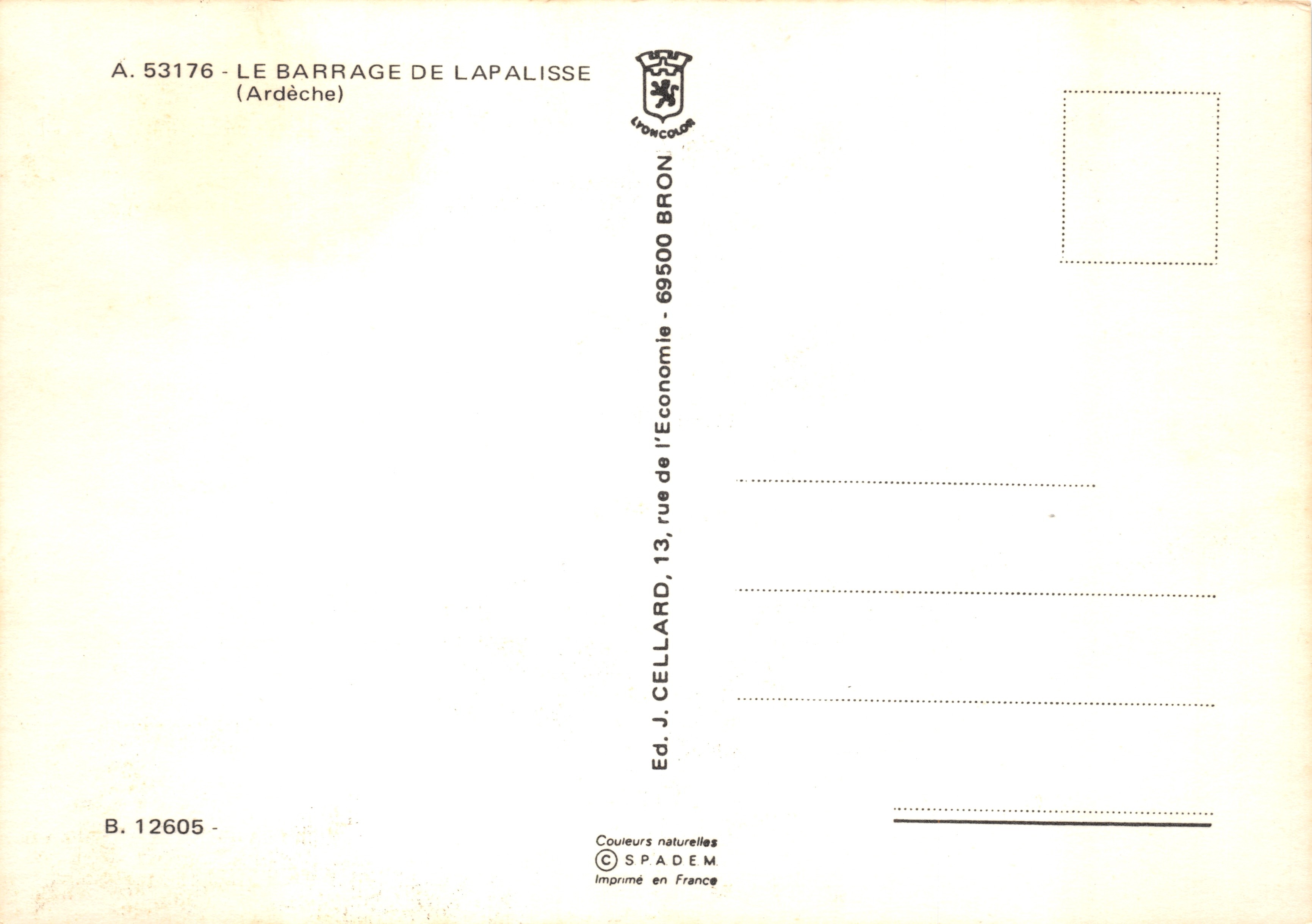 Le Barrage de Lapalisse — vue panoramique du barrage et du lac, éditeur L'ORCOLOR BRON — Reverso