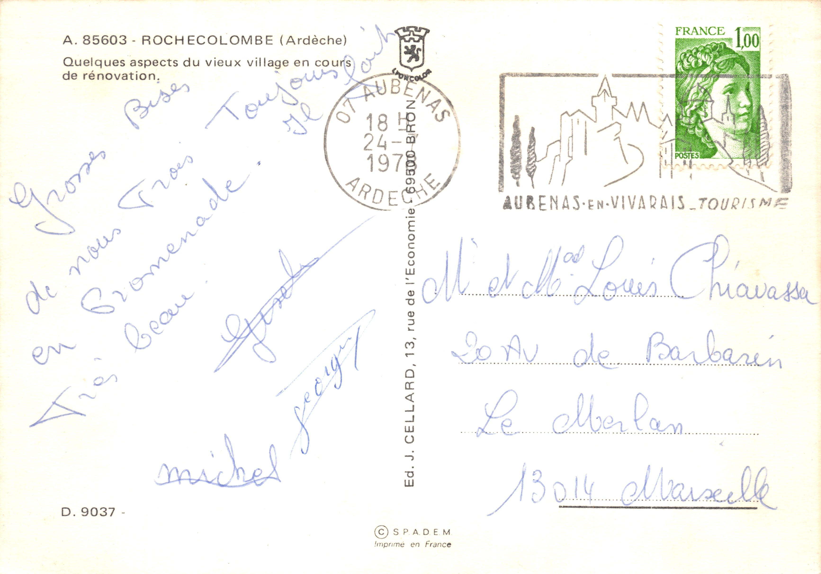 Rochecolombe — villaggio in fase di ristrutturazione — Ed. SPADÈM, n° D.9037 — Verso