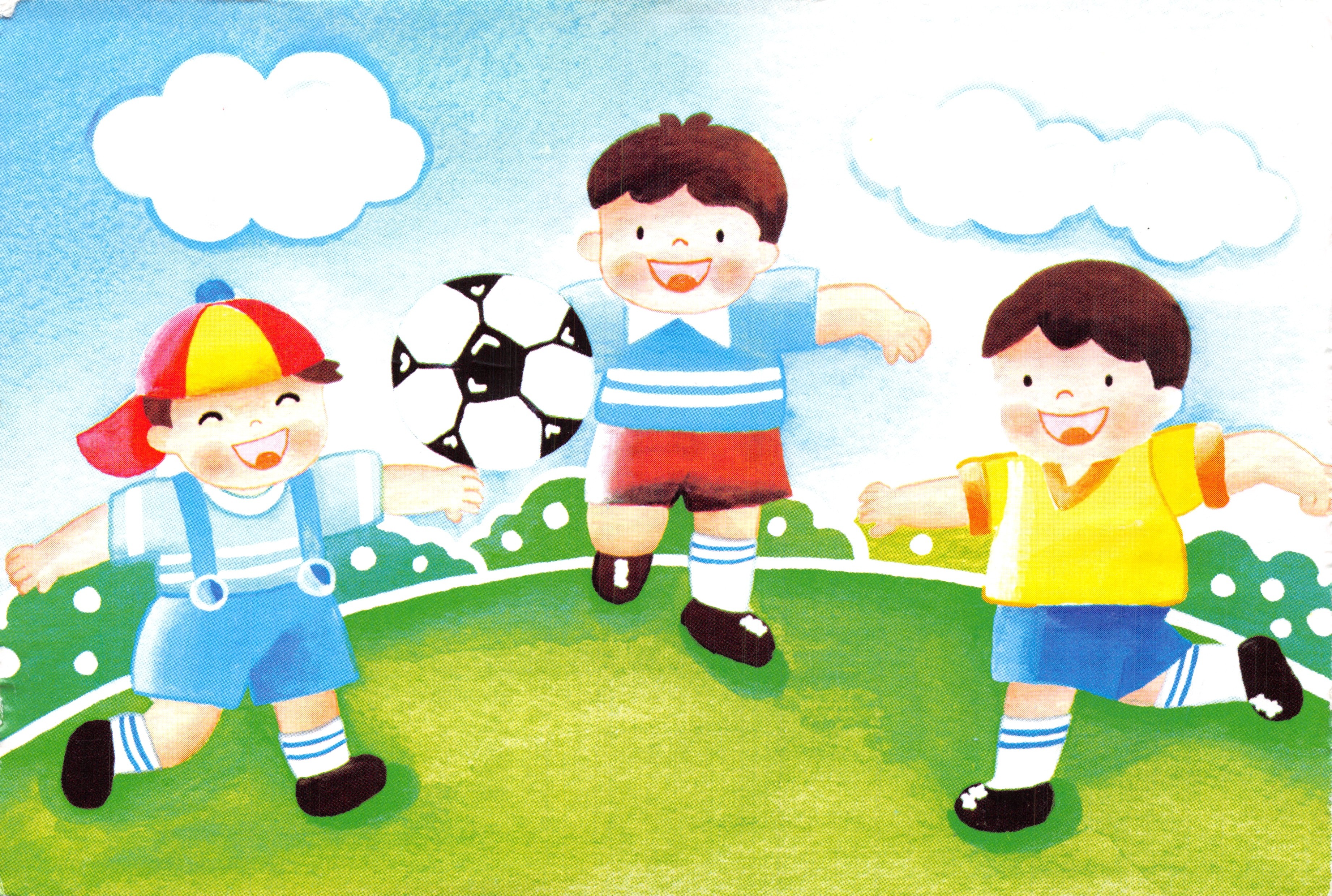 Enfants jouant au football — illustration colorée — éditeur non visible