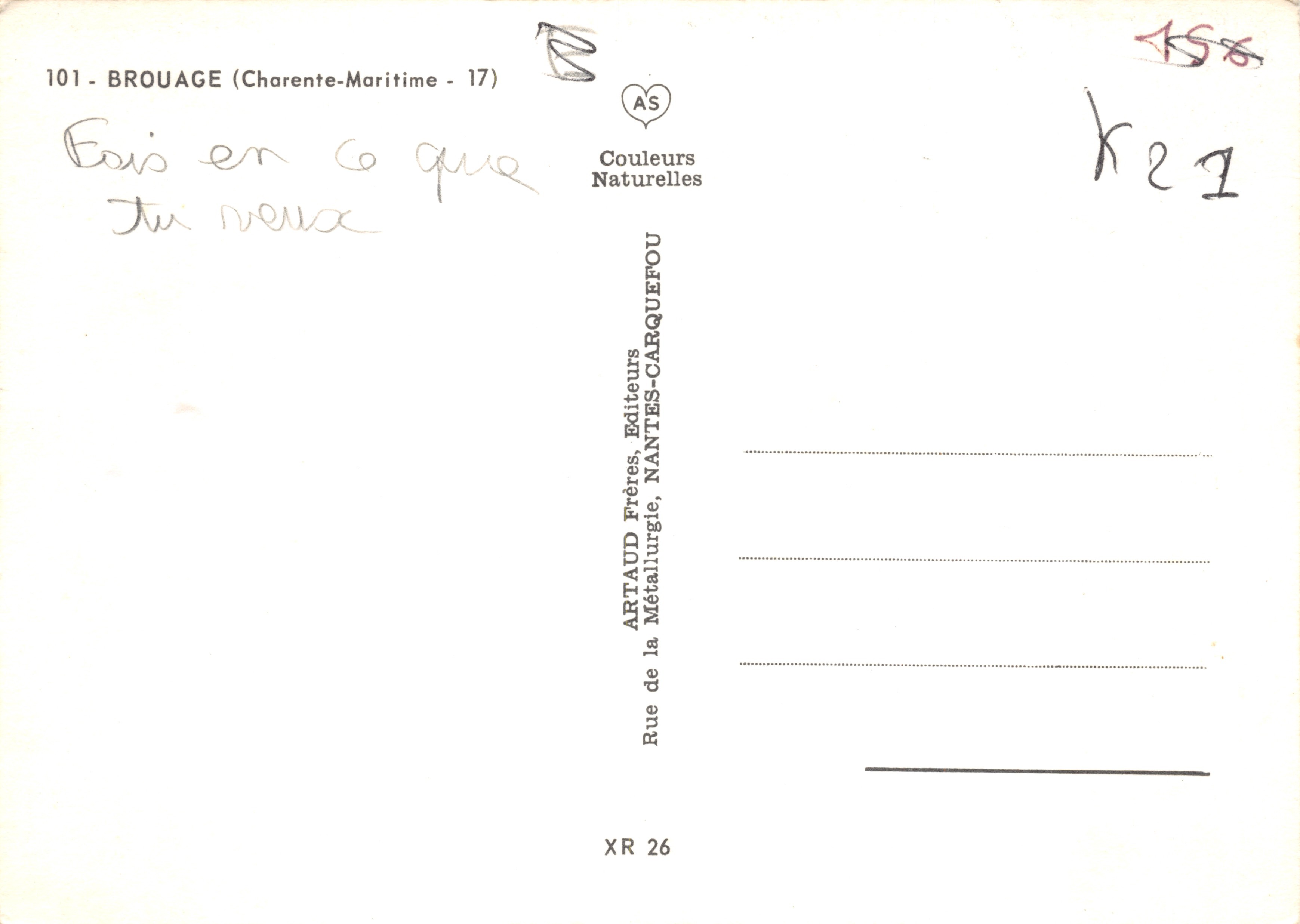 Brouage — Verdedigde stad van de 17e eeuw — uitgever ARTAUD Frères, Nantes — Achterkant