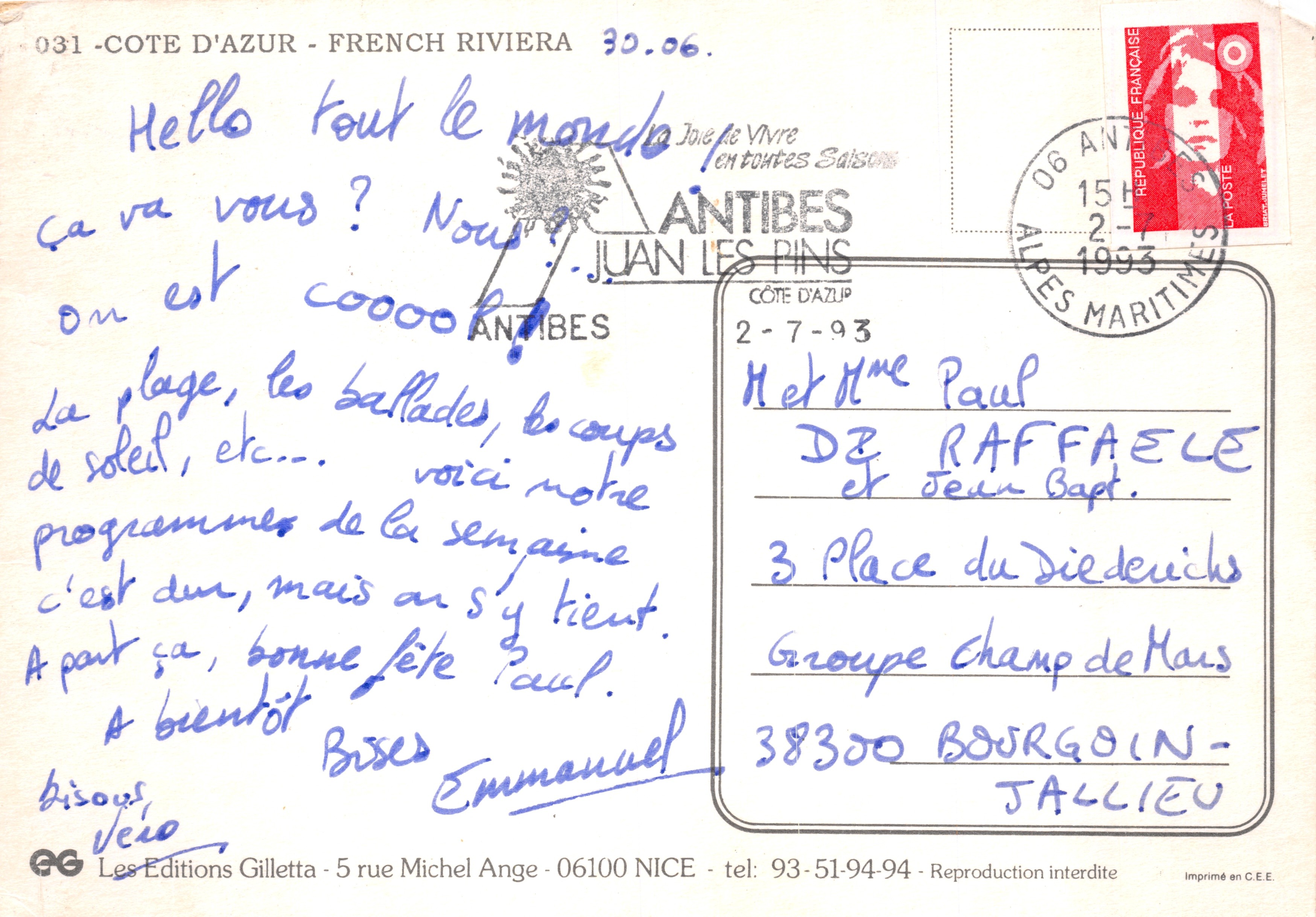Côte d'Azur — vue panoramique d'une baie avec île — Les Editions Gilletta, n° 031 — Achterkant
