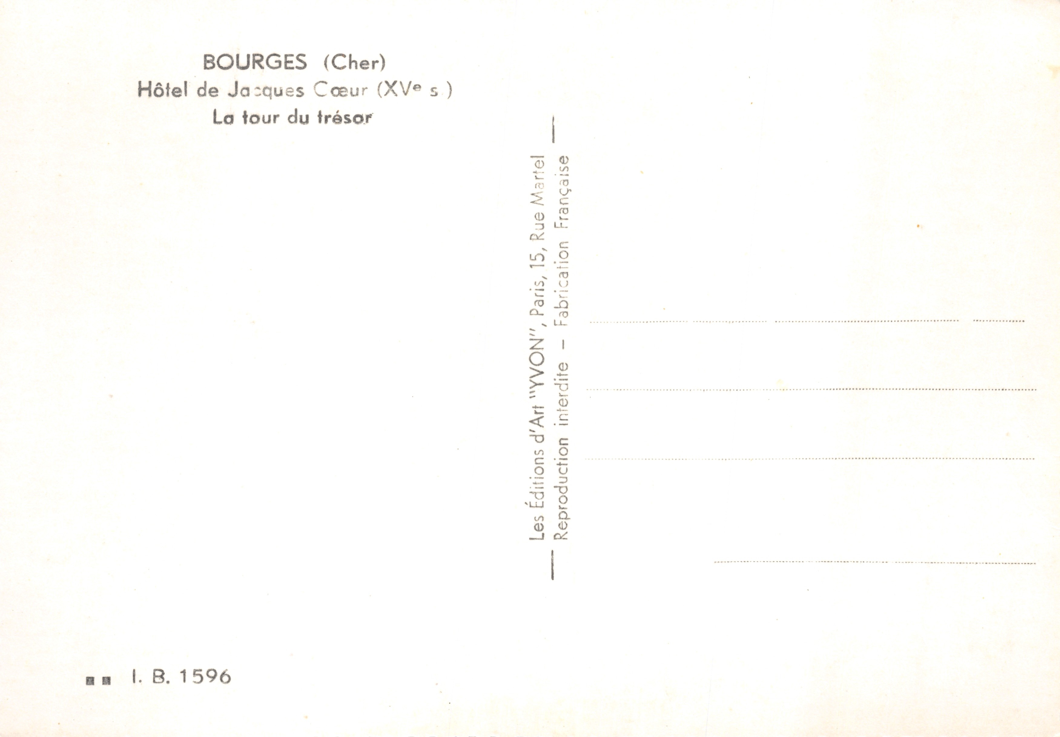 Bourges (Cher) — Hôtel de Jacques Cœur, La tour du trésor — Éditions d'Art 'YVON', Paris — Reverso