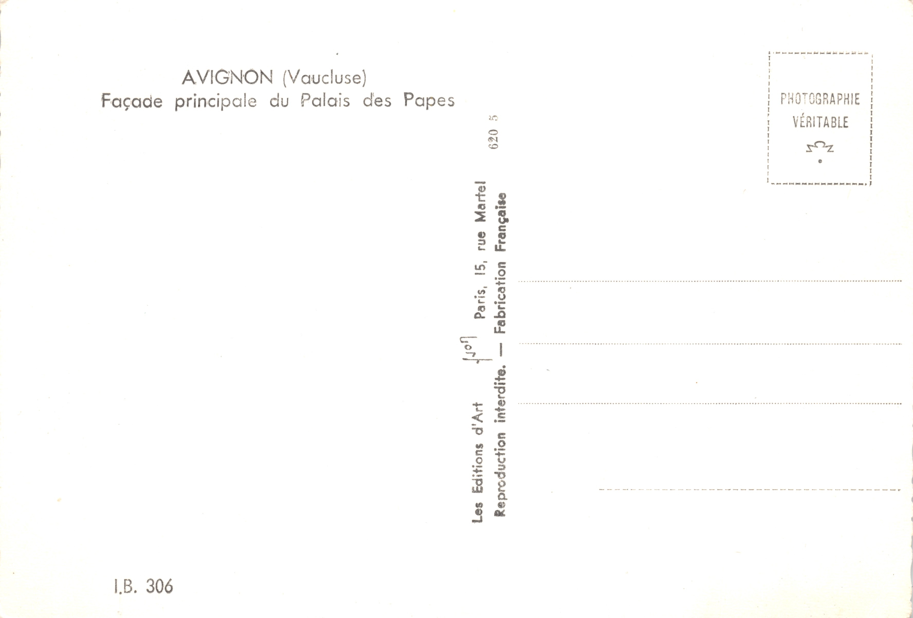 Avignon (Vaucluse) — Hoofdfacade van het Palais des Papes — Les Éditions d'Art, Parijs — Achterkant