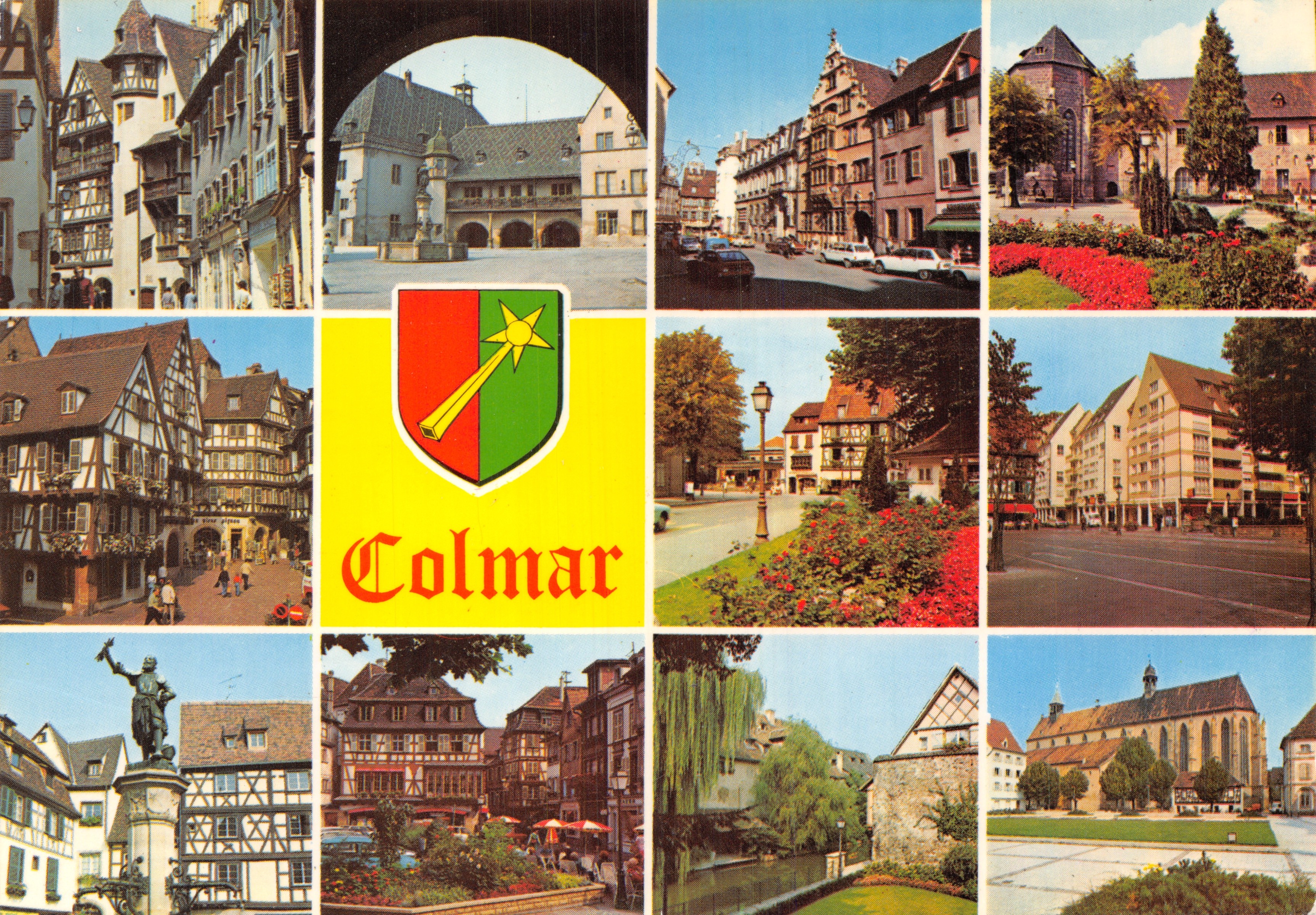 Colmar — vue panoramique avec blason — Éditions à CIGOGNE