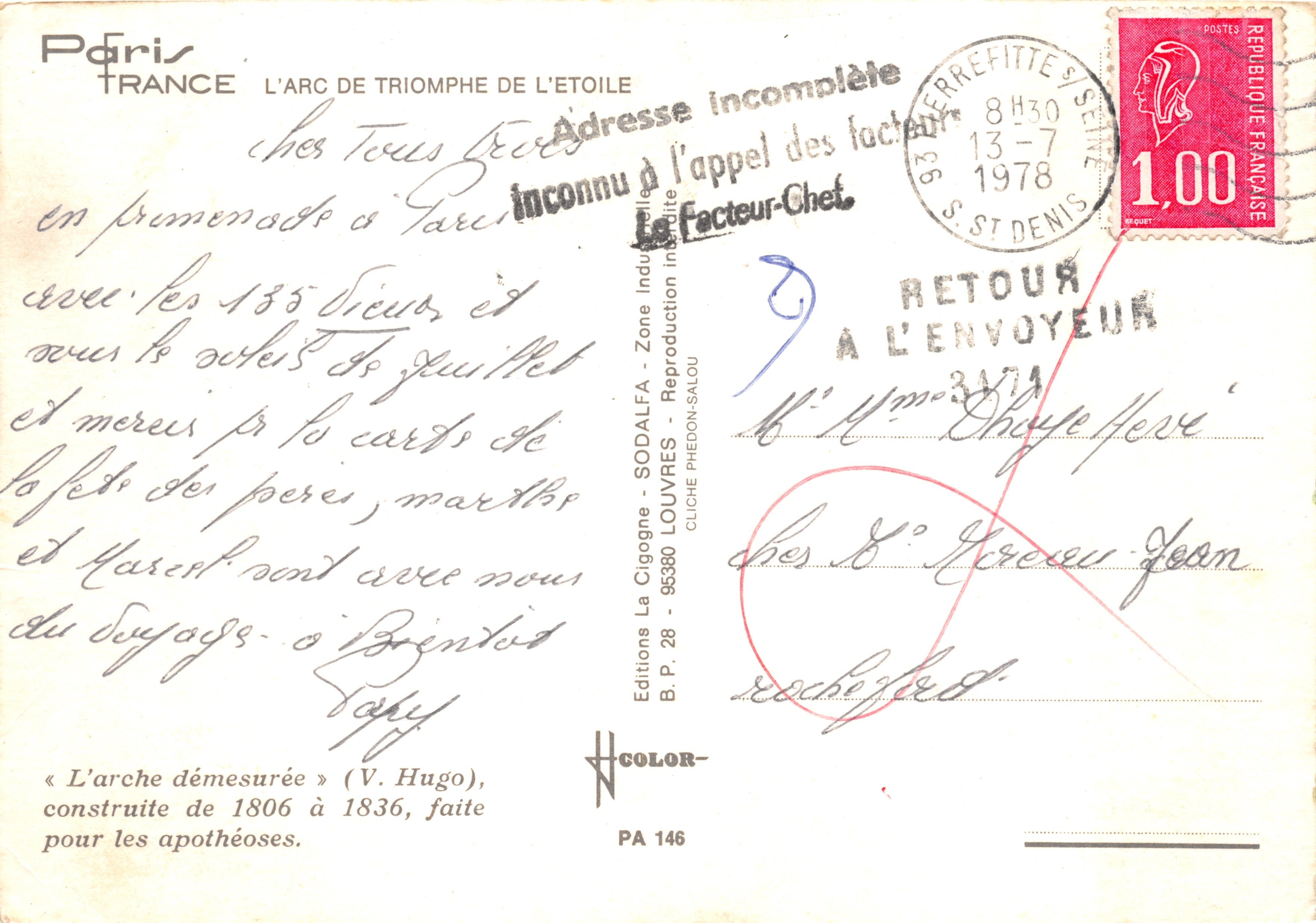 Arc de Triomphe — Paris — Éditions La Cigogne - SODALFA — Reverso