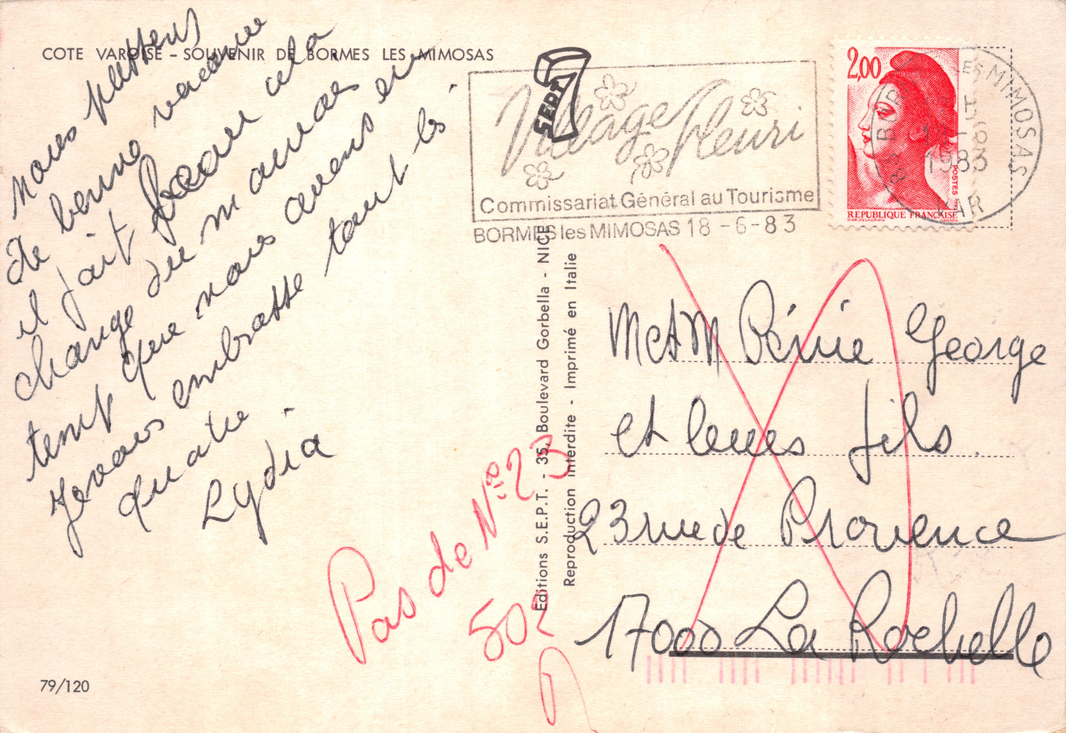 Bormes-les-Mimosas — vue panoramique et rue pavée — Commissariat Général au Tourisme — Verso