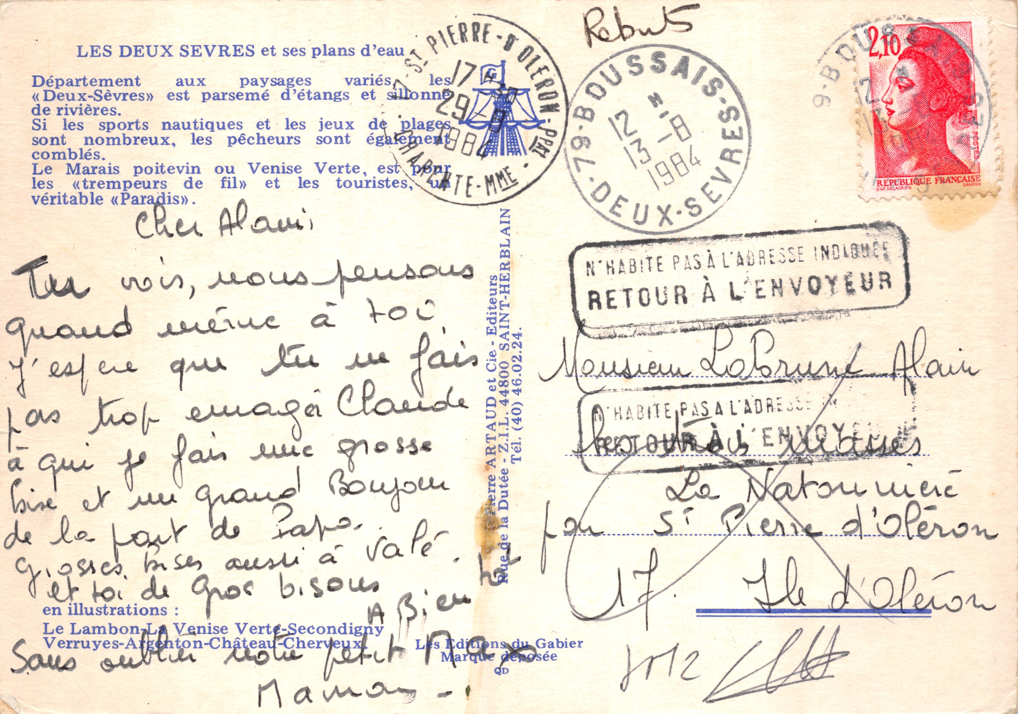Los Deux-Sèvres y sus masas de agua — Los Deux-Sèvres y sus masas de agua, editor Pierre Artaud et Cie, n.º 1712 — Reverso