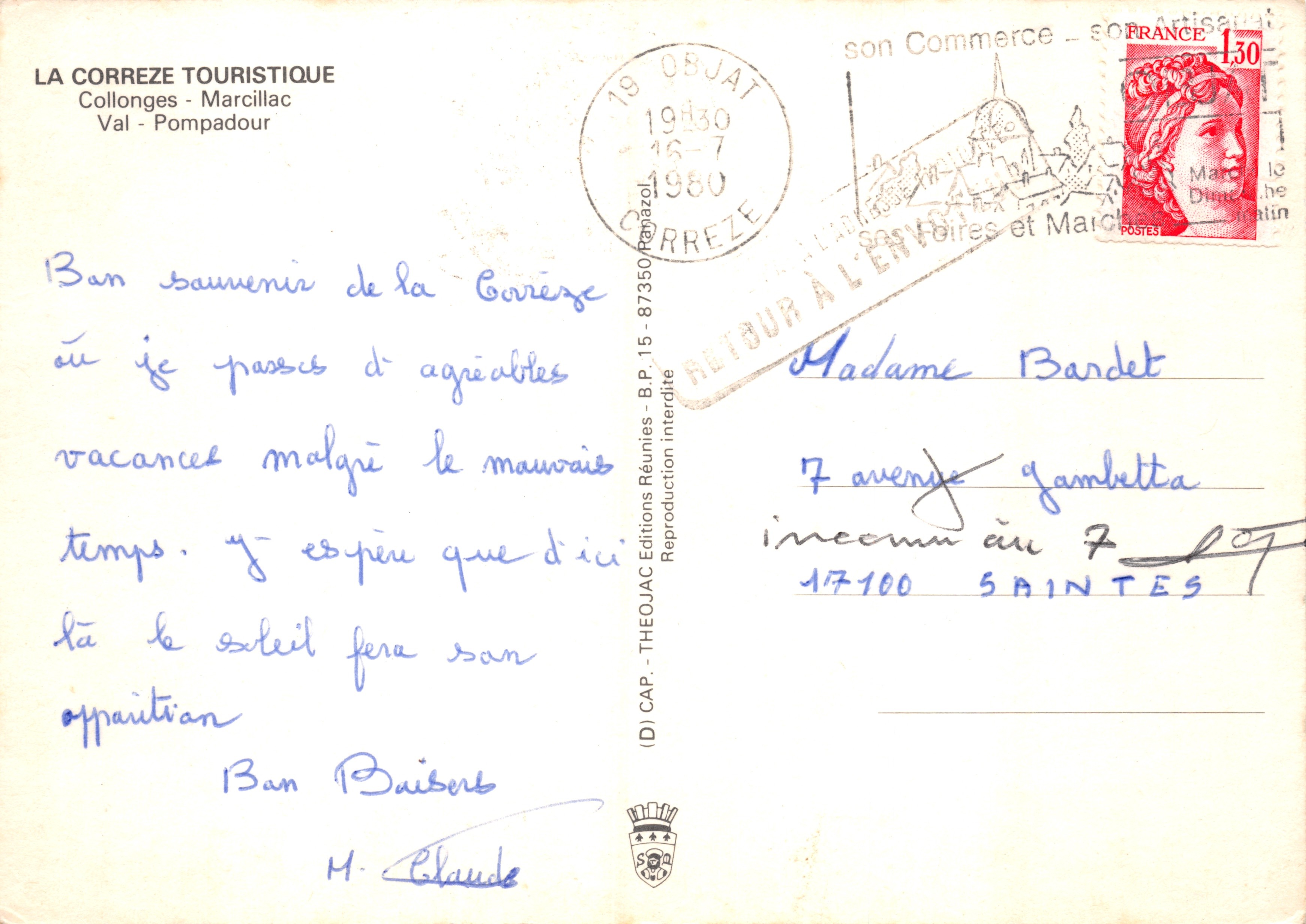 La Corrèze — châteaux et voiliers — éditeur LA CORREZE TOURISTIQUE — Verso