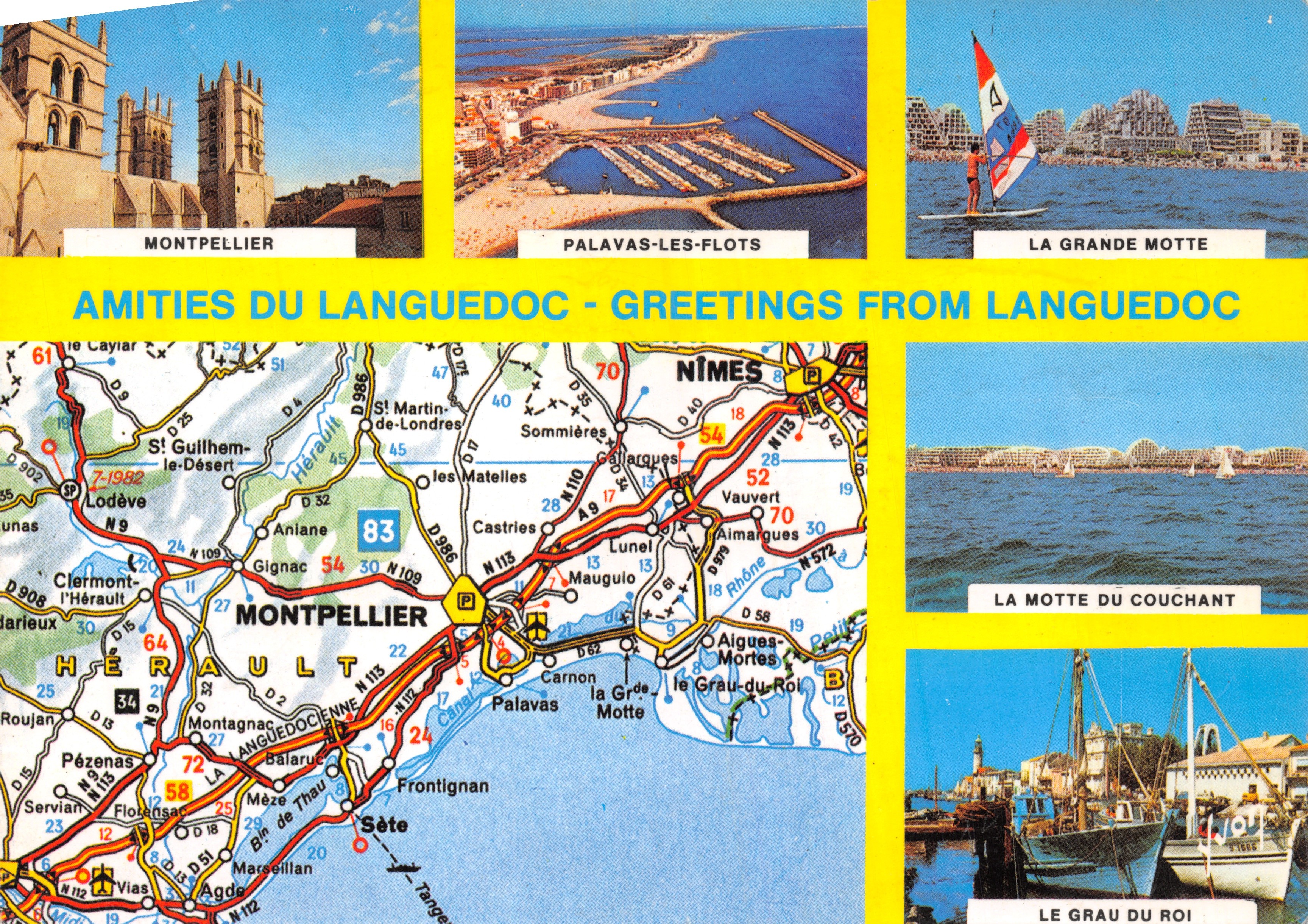 Montpellier, Palavas-les-Flots, La Grande Motte, Nîmes — Amities du Languedoc — Greetings from Languedoc — Éditeur Éditions Couleurs et Lumière de France