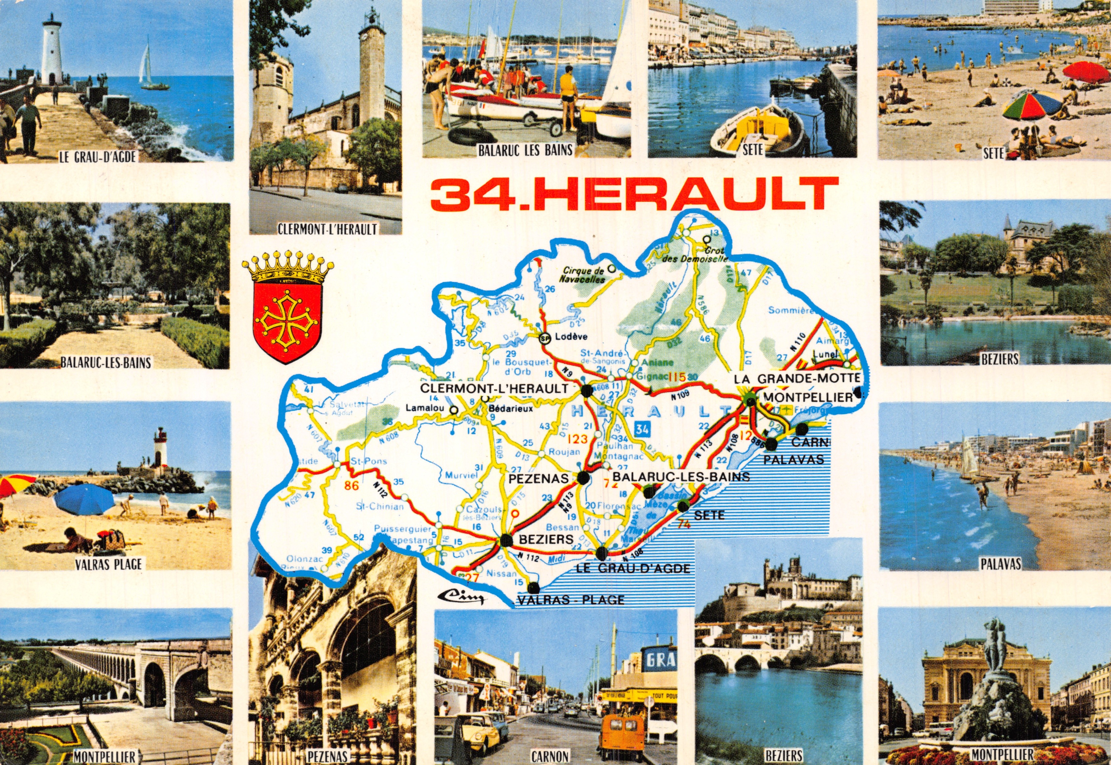 Hérault — Cartolina turistica con mappa dettagliata e foto dei luoghi — Stampa di Comblier S.A.L. & Co. (n° 969)