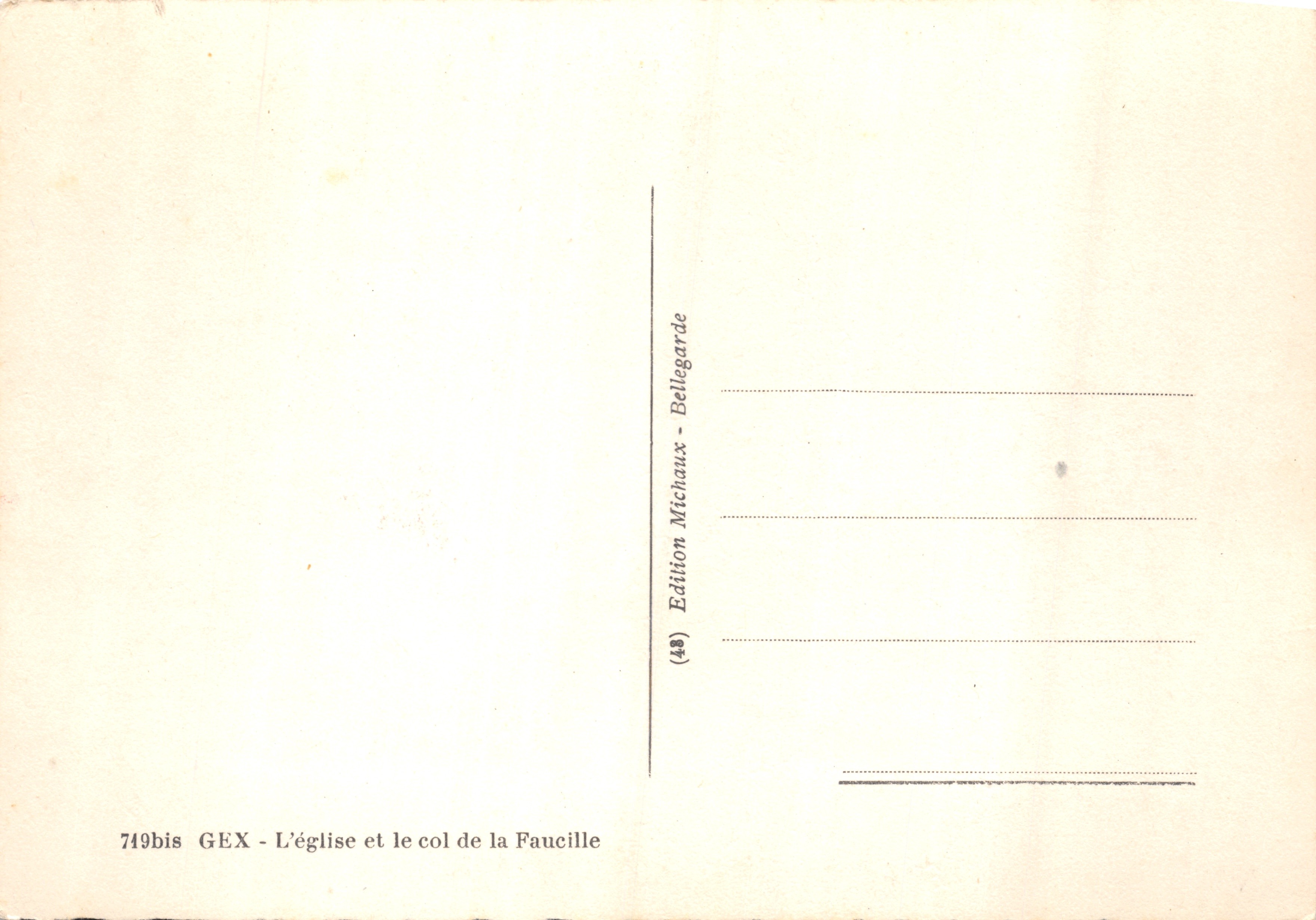 Église et col de la Faucille — vue panoramique avec montagnes étiquetées — Édition Michaux - Bellegarde — Verso