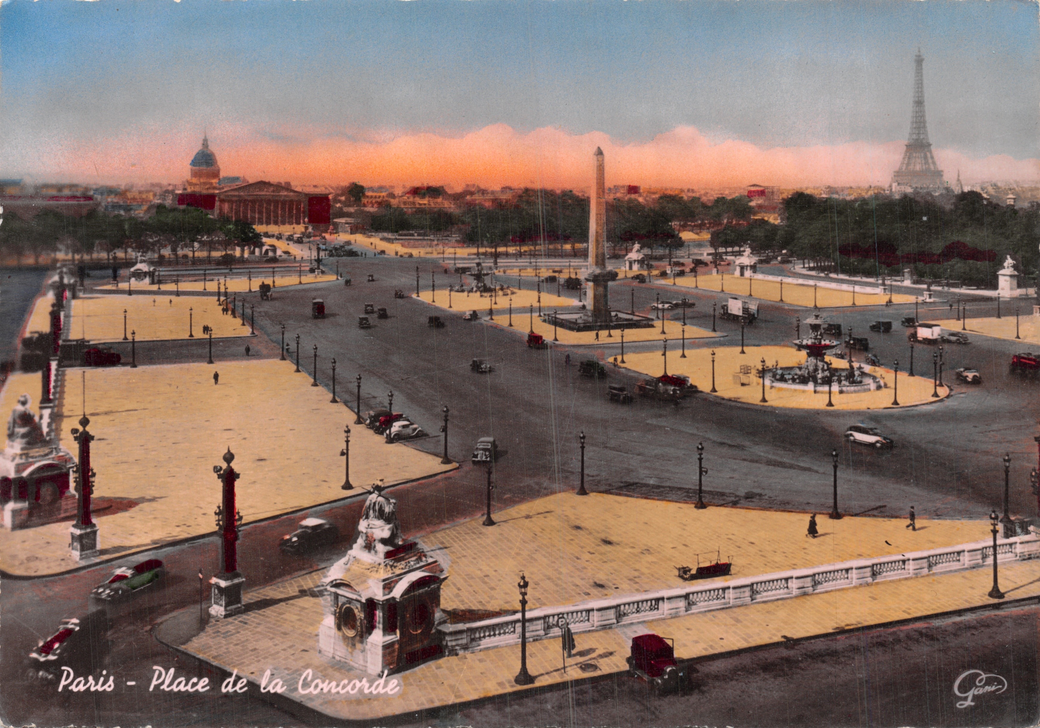Paris - Place de la Concorde — vue panoramique avec obélisque et Tour Eiffel en arrière-plan — éditeur Gani