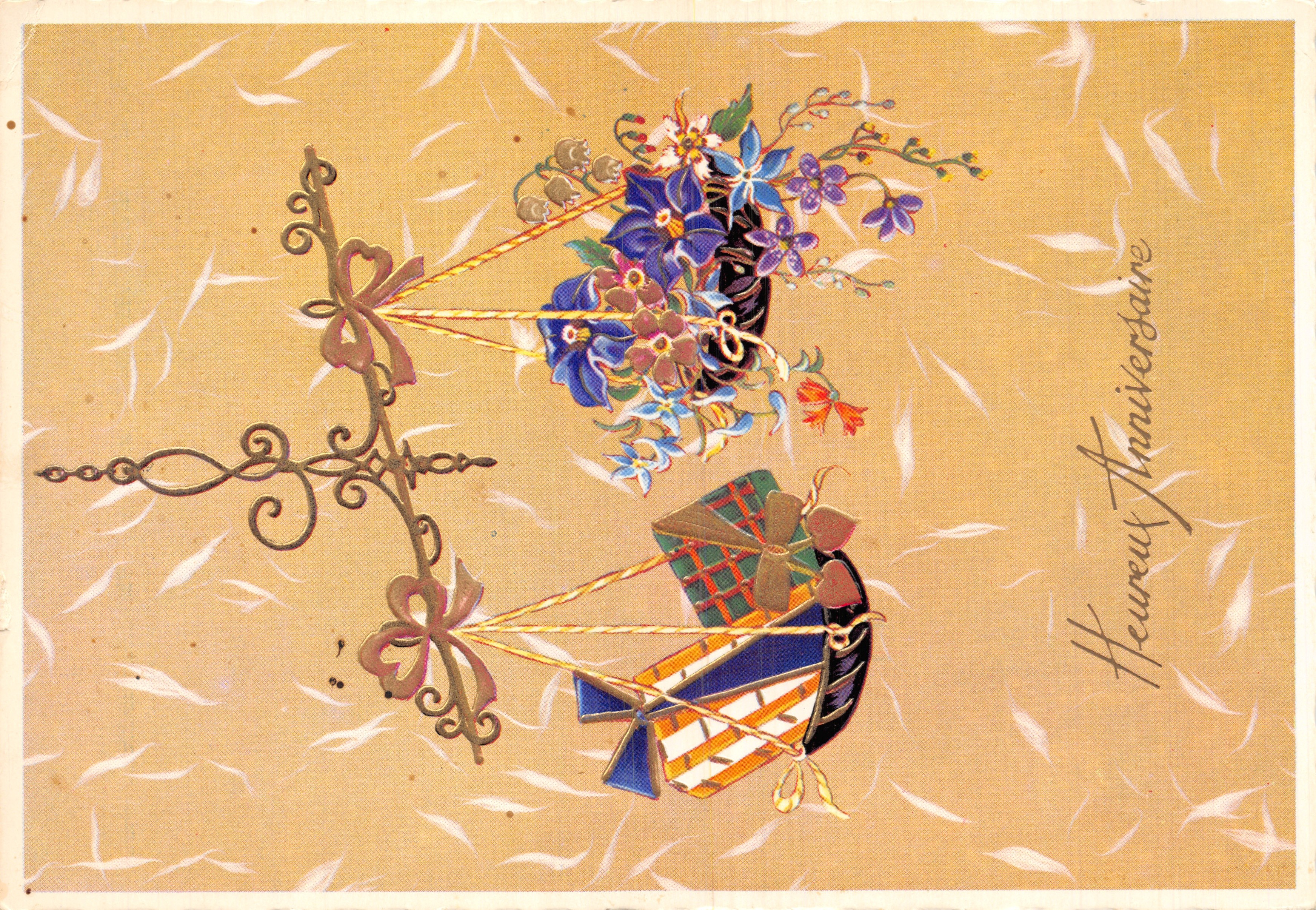 Bouquet et cadeau suspendus — illustration décorative — M.D. PARIS, Série N°7005