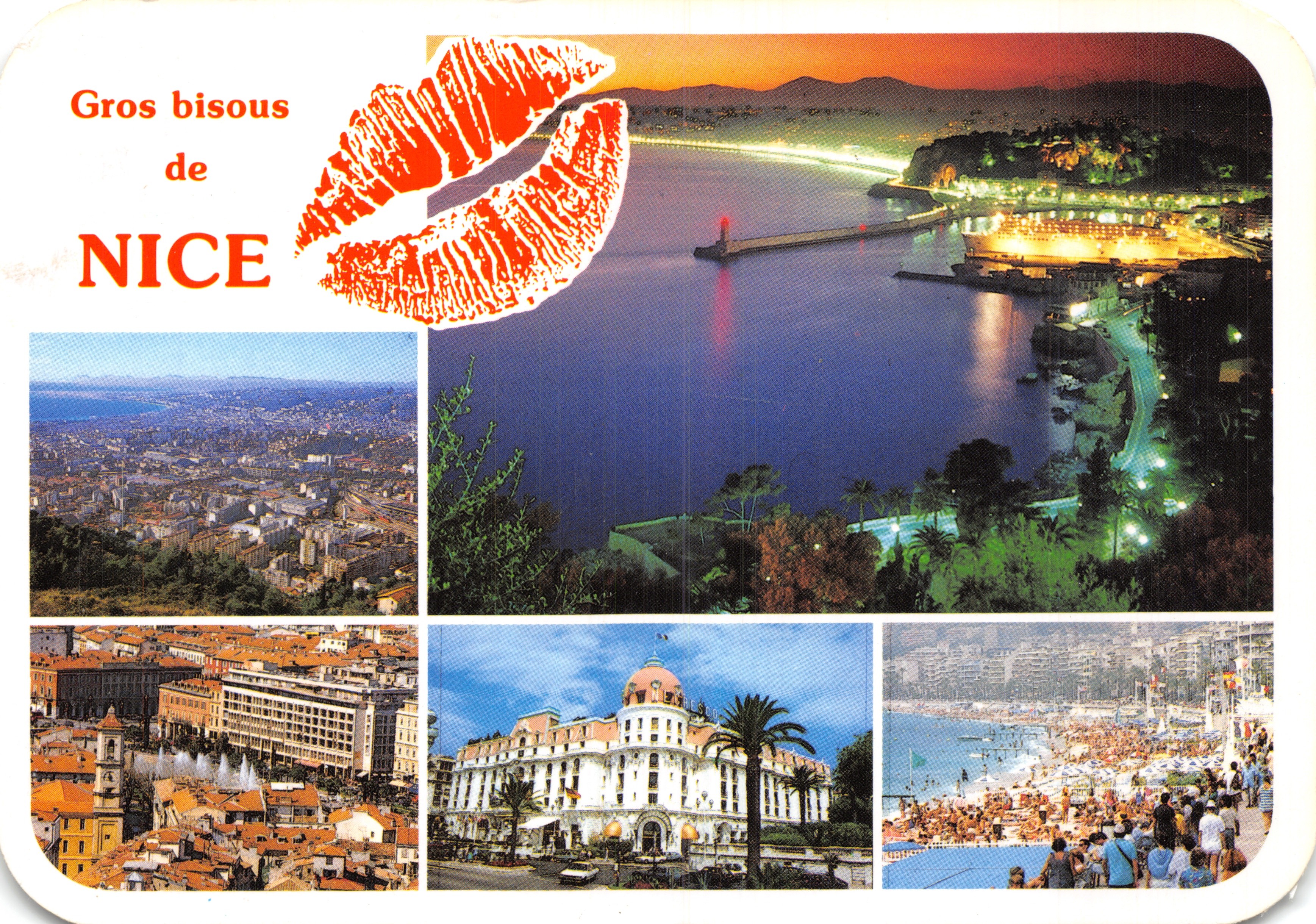 Nice — vue panoramique et plages — Images de France, Côte d'Azur, imprimé sur la carte