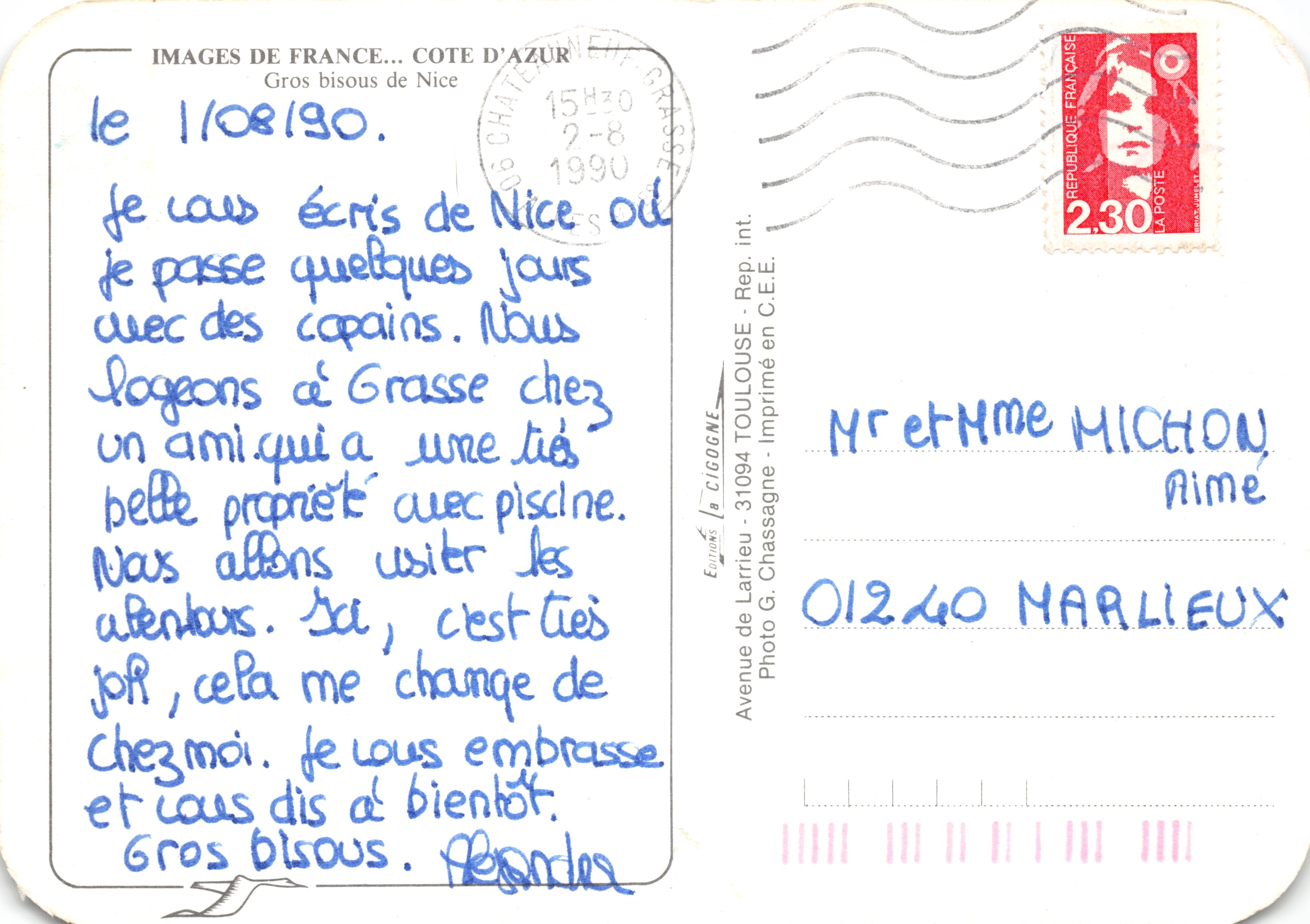 Nice — vue panoramique et plages — Images de France, Côte d'Azur, imprimé sur la carte — Achterkant